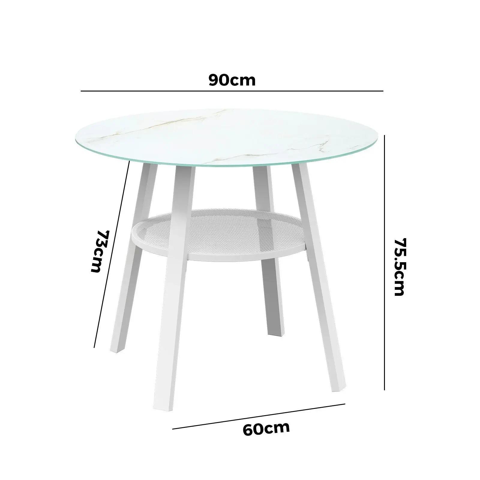 Livsip Outdoor Dining Table w/ Storage Shelf Patio Furniture White 90cm