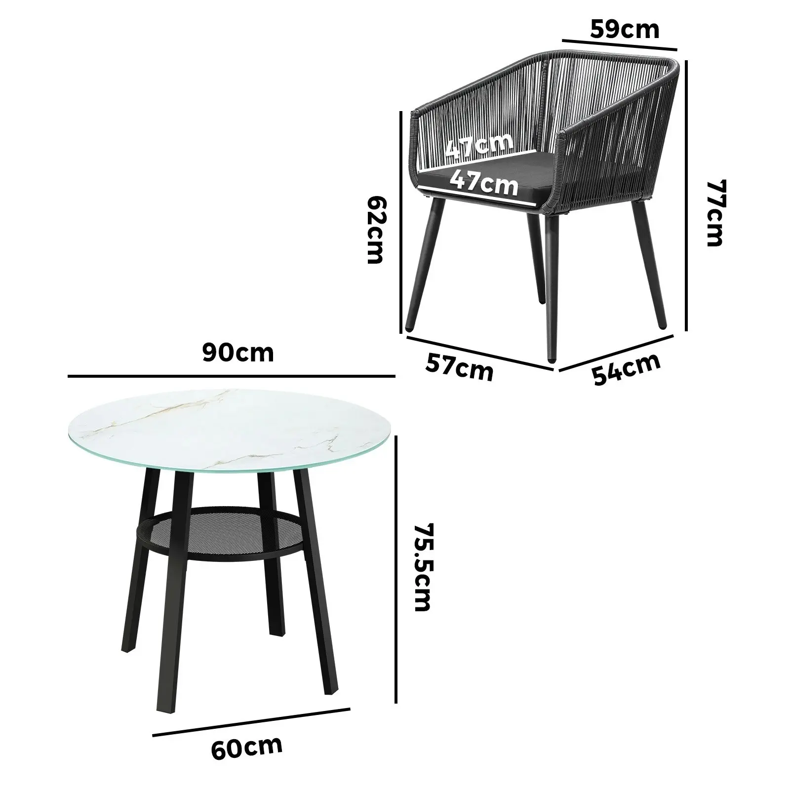 Livsip 5PCS Outdoor Dining Setting Marble-style Table Patio Furniture Bistro Set