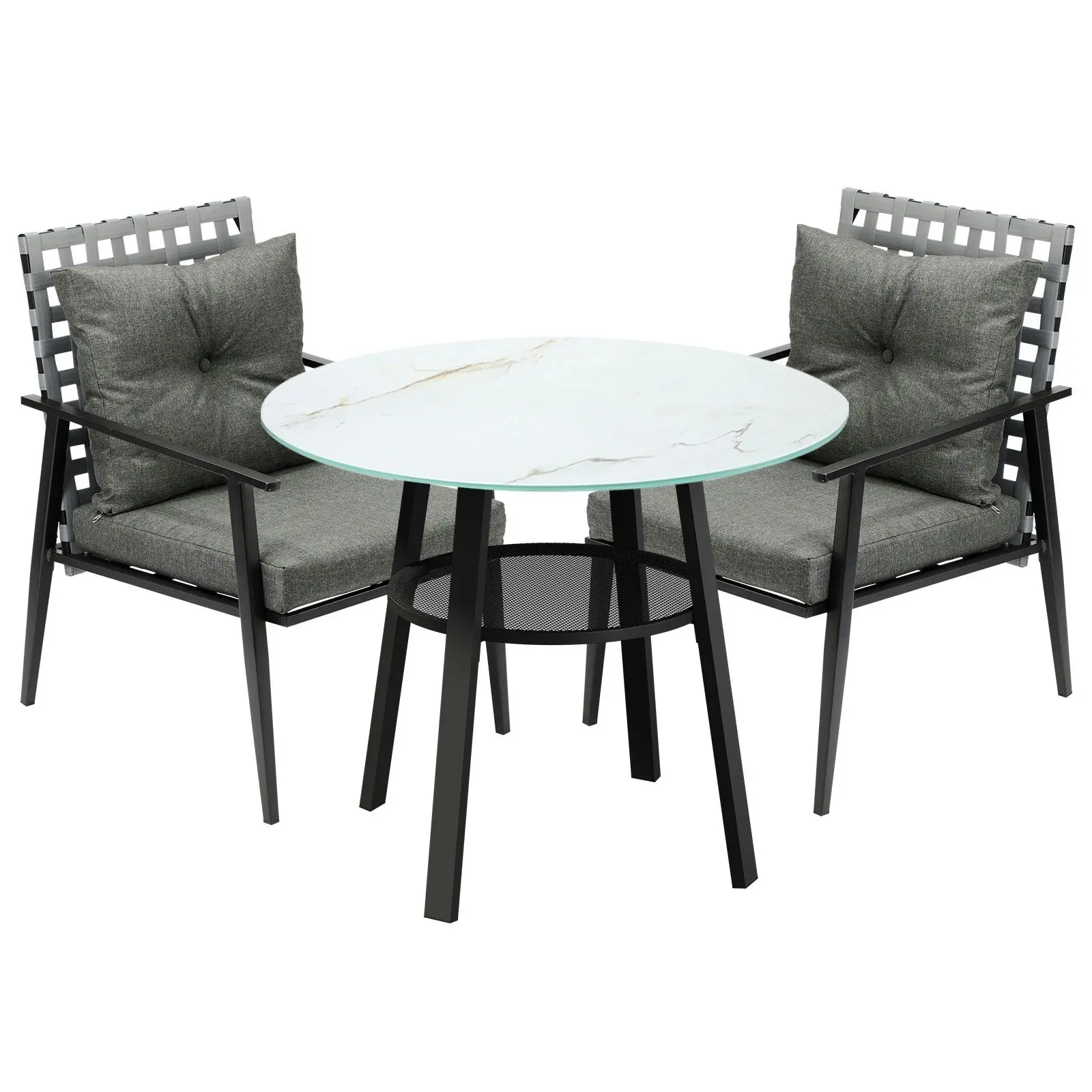 Livsip Outdoor Dining Set 2 Seater Patio Furniture Rattan Armchair Glass Table