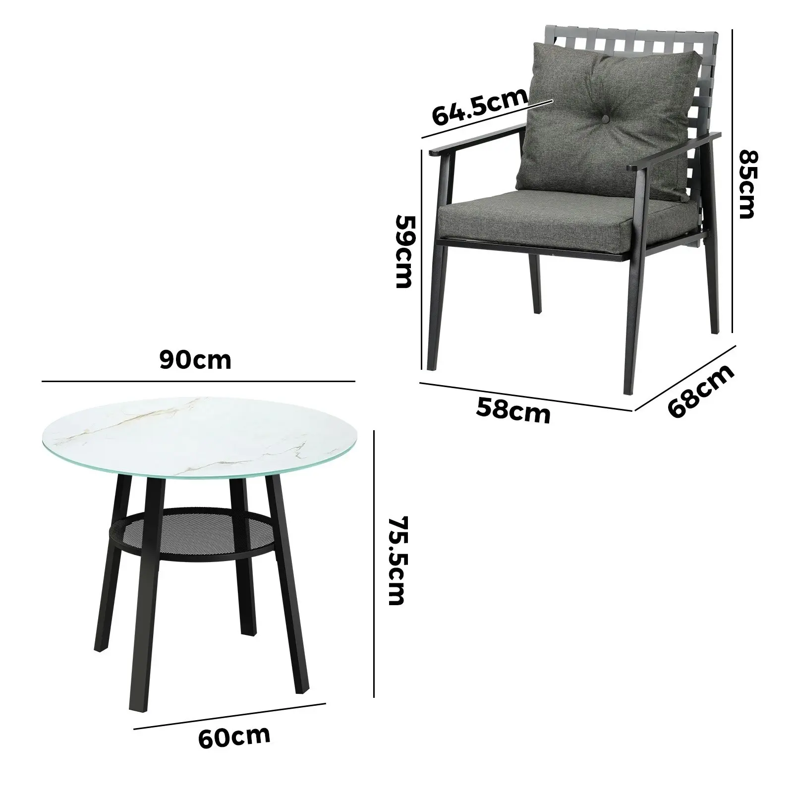 Livsip Outdoor Dining Set 2 Seater Patio Furniture Rattan Armchair Glass Table