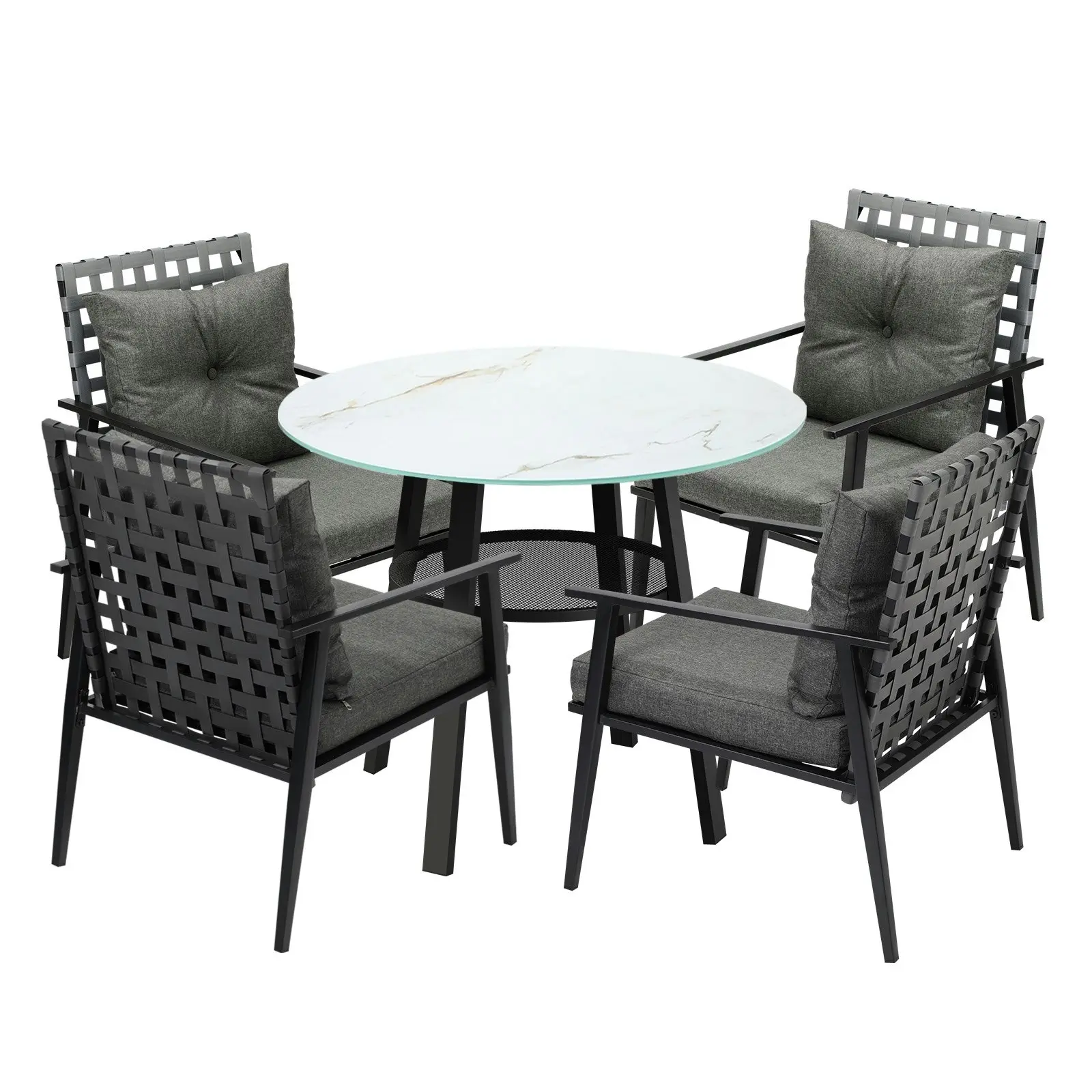 Livsip Outdoor Dining Set 4 Seater Patio Furniture Rattan Armchair Glass Table