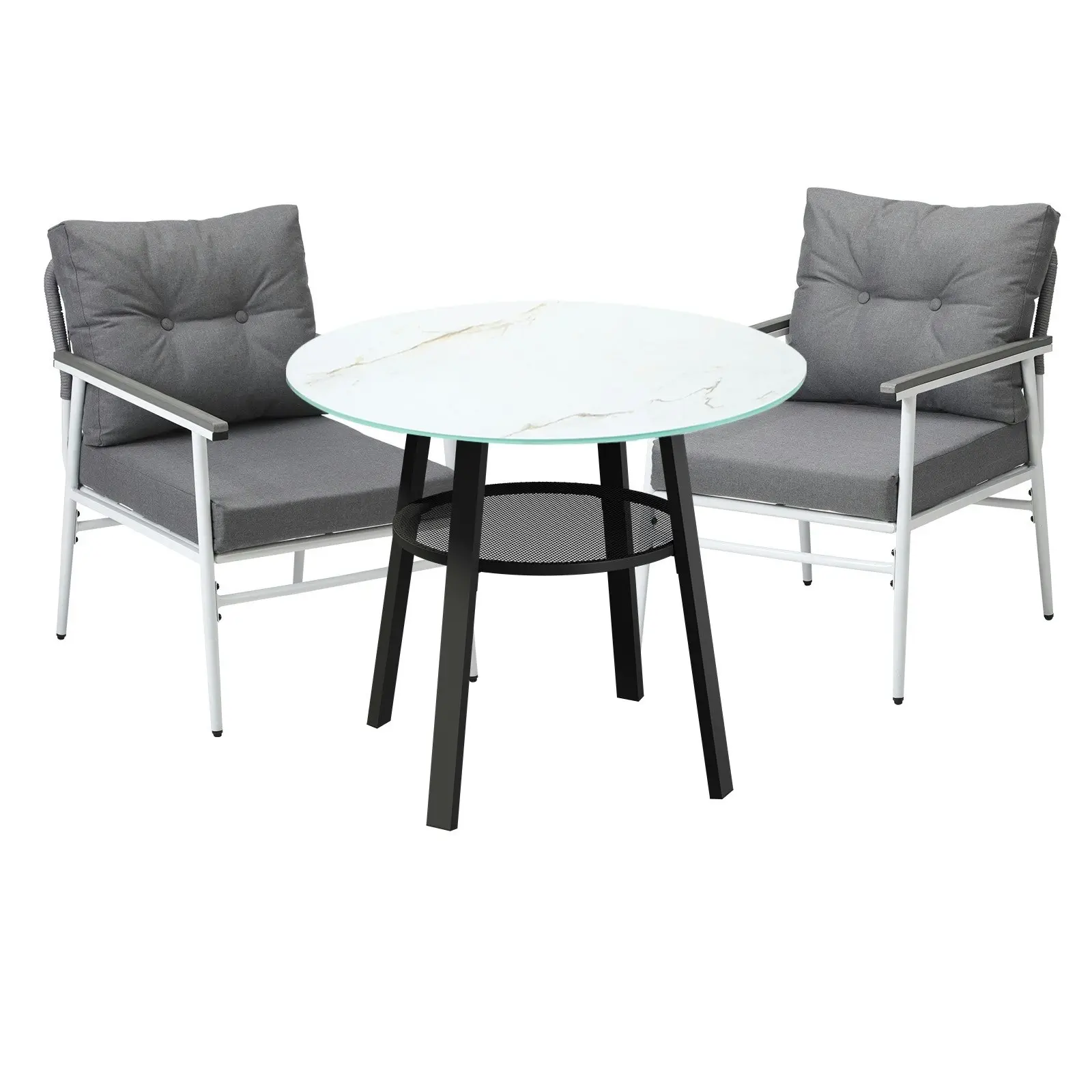 Livsip Outdoor Dining Set Patio Furniture 2 Seater Marble Tempered Glass Table