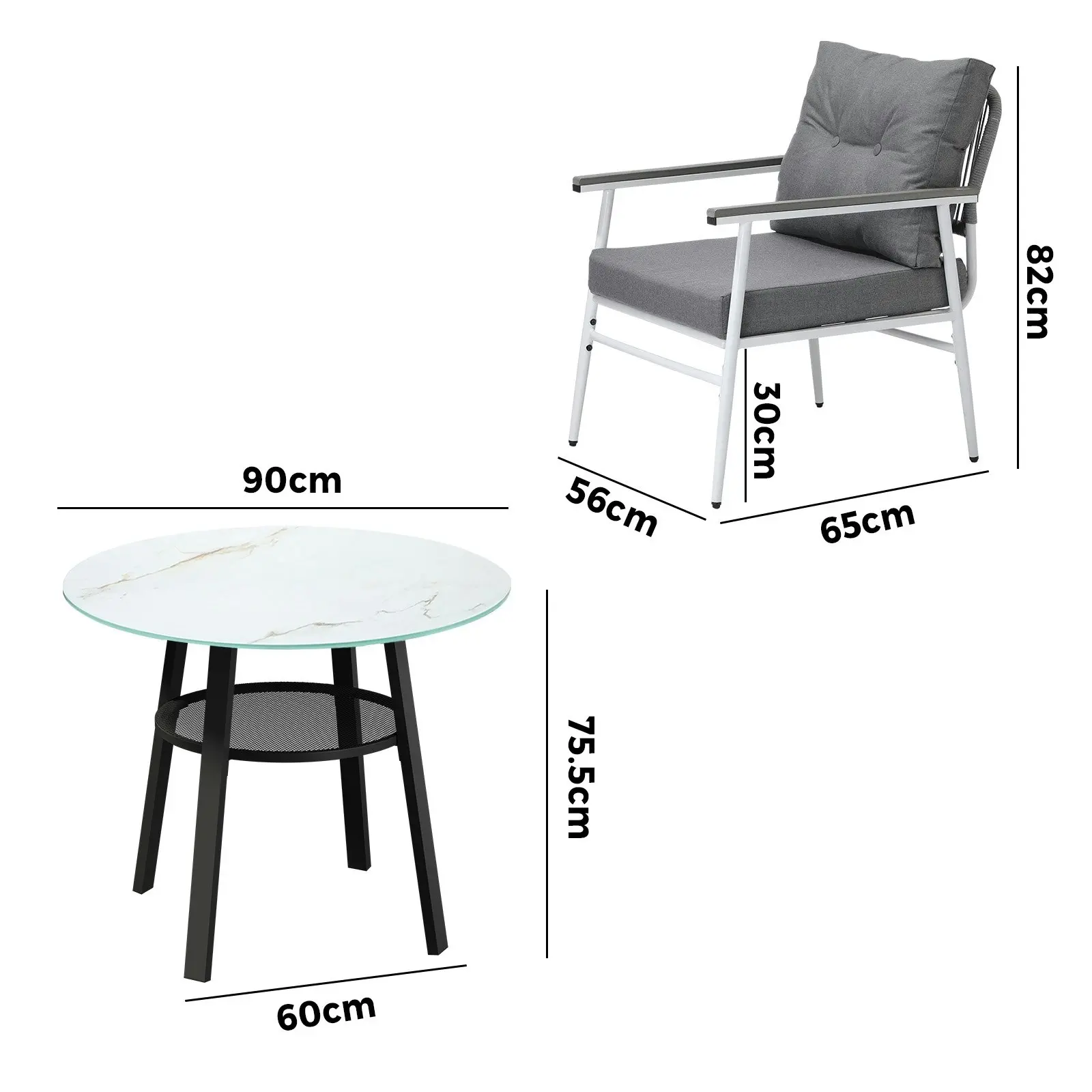 Livsip Outdoor Dining Set Patio Furniture 2 Seater Marble Tempered Glass Table