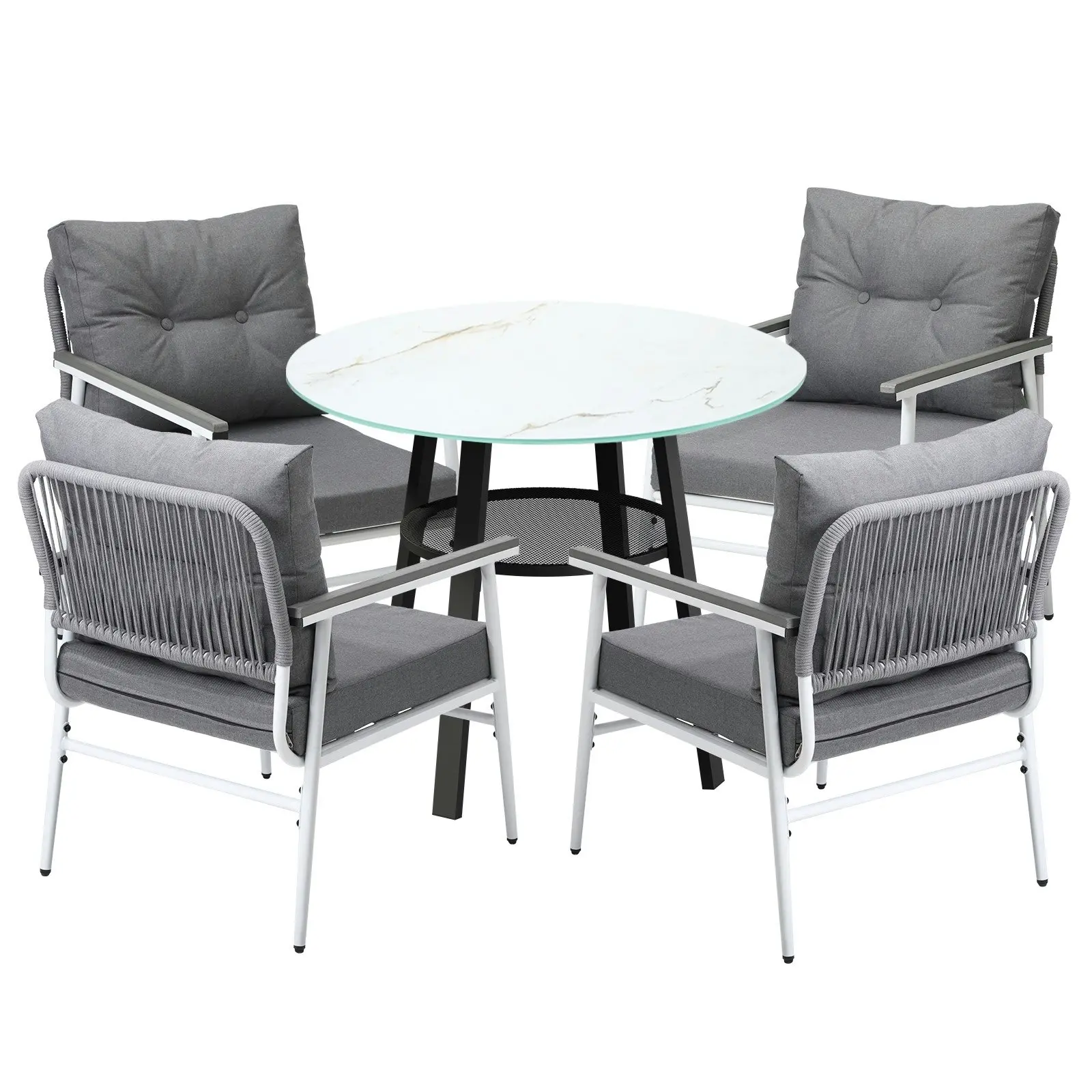 Livsip Outdoor Dining Set Patio Furniture 4 Seater Marble Tempered Glass Table