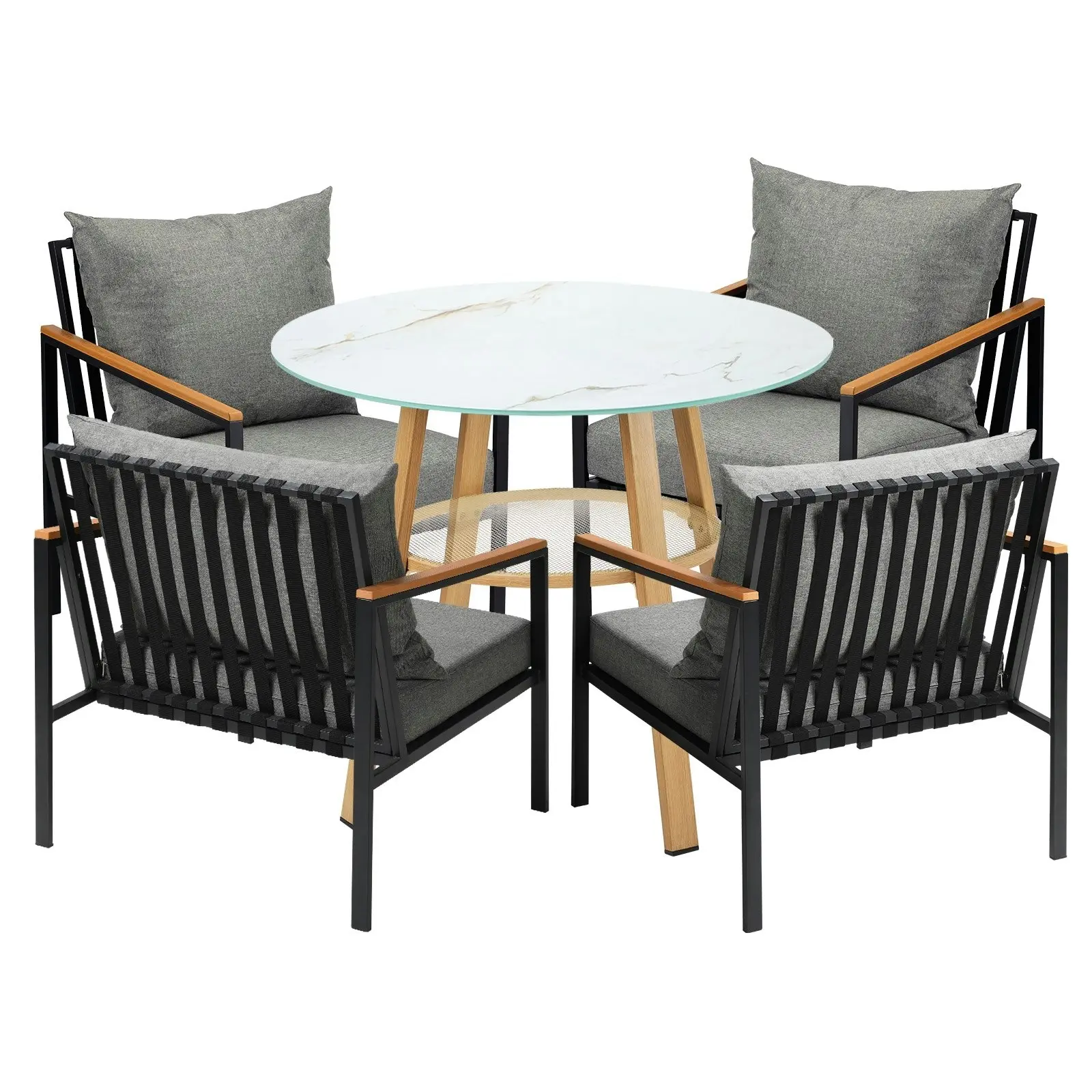 Livsip 5 Piece Outdoor Dining Setting Table Patio w/Storage Shelf Furniture Set