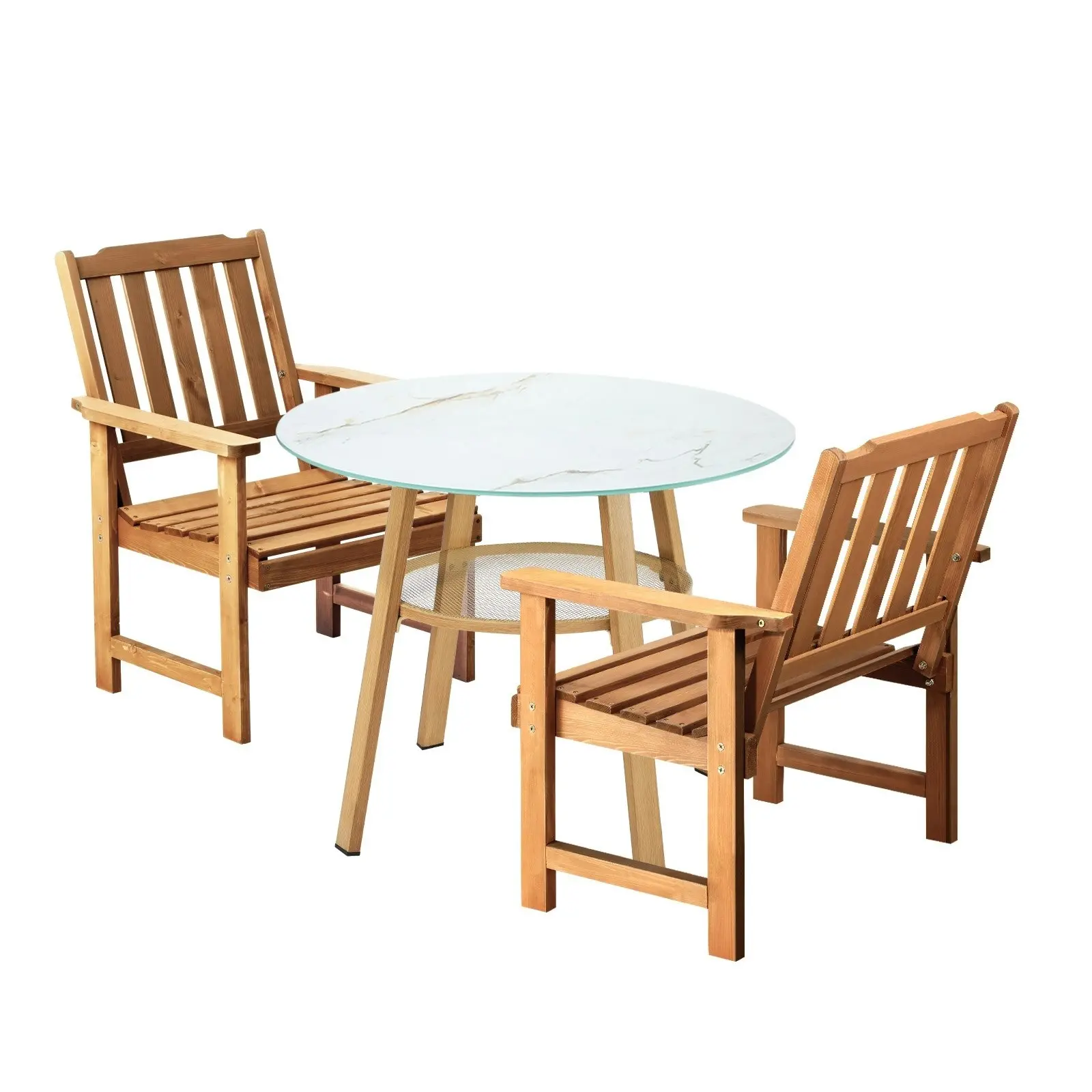 Livsip 3PC Outdoor Furniture Dining Setting Patio Set Solid Wood Chair and Table