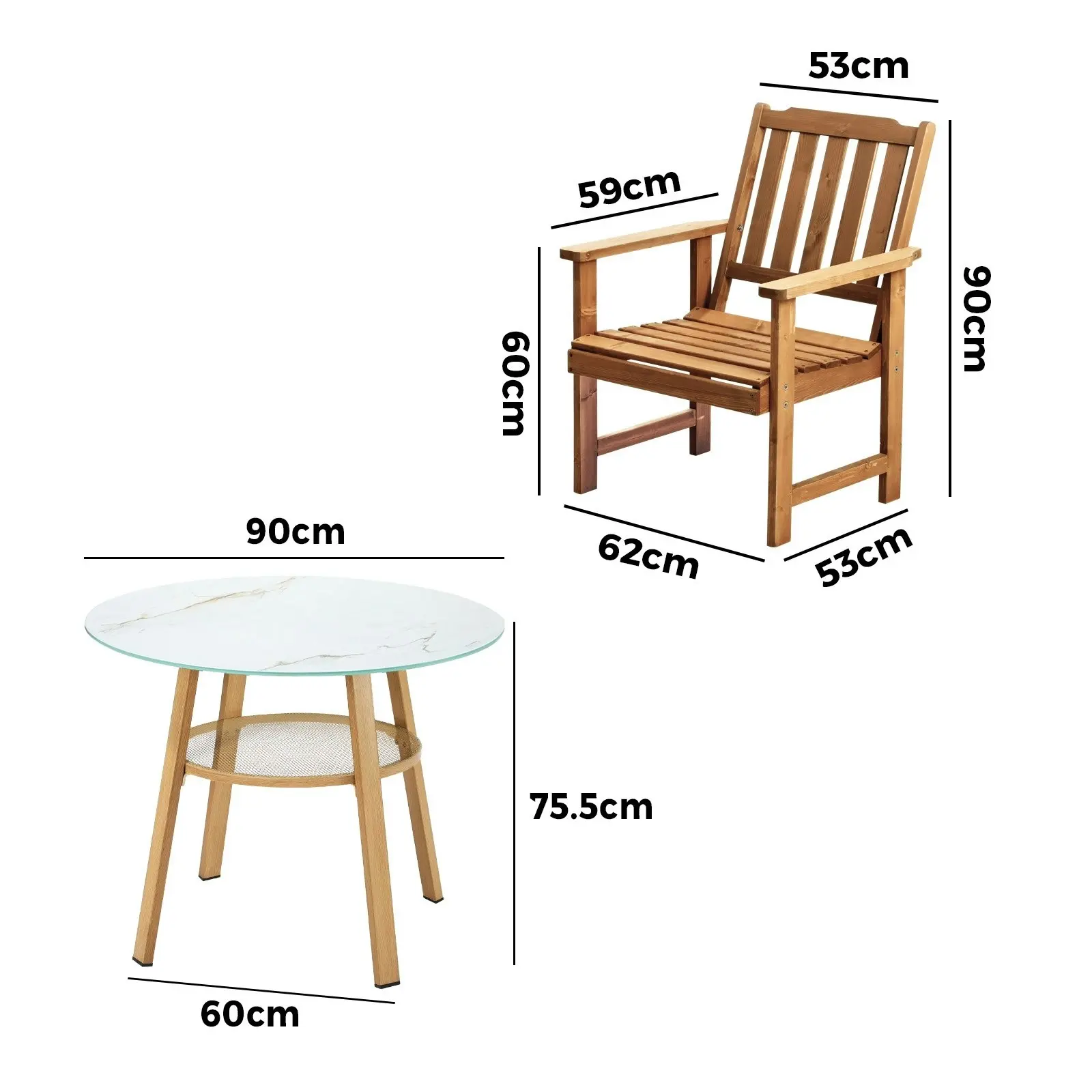 Livsip 3PC Outdoor Furniture Dining Setting Patio Set Solid Wood Chair and Table