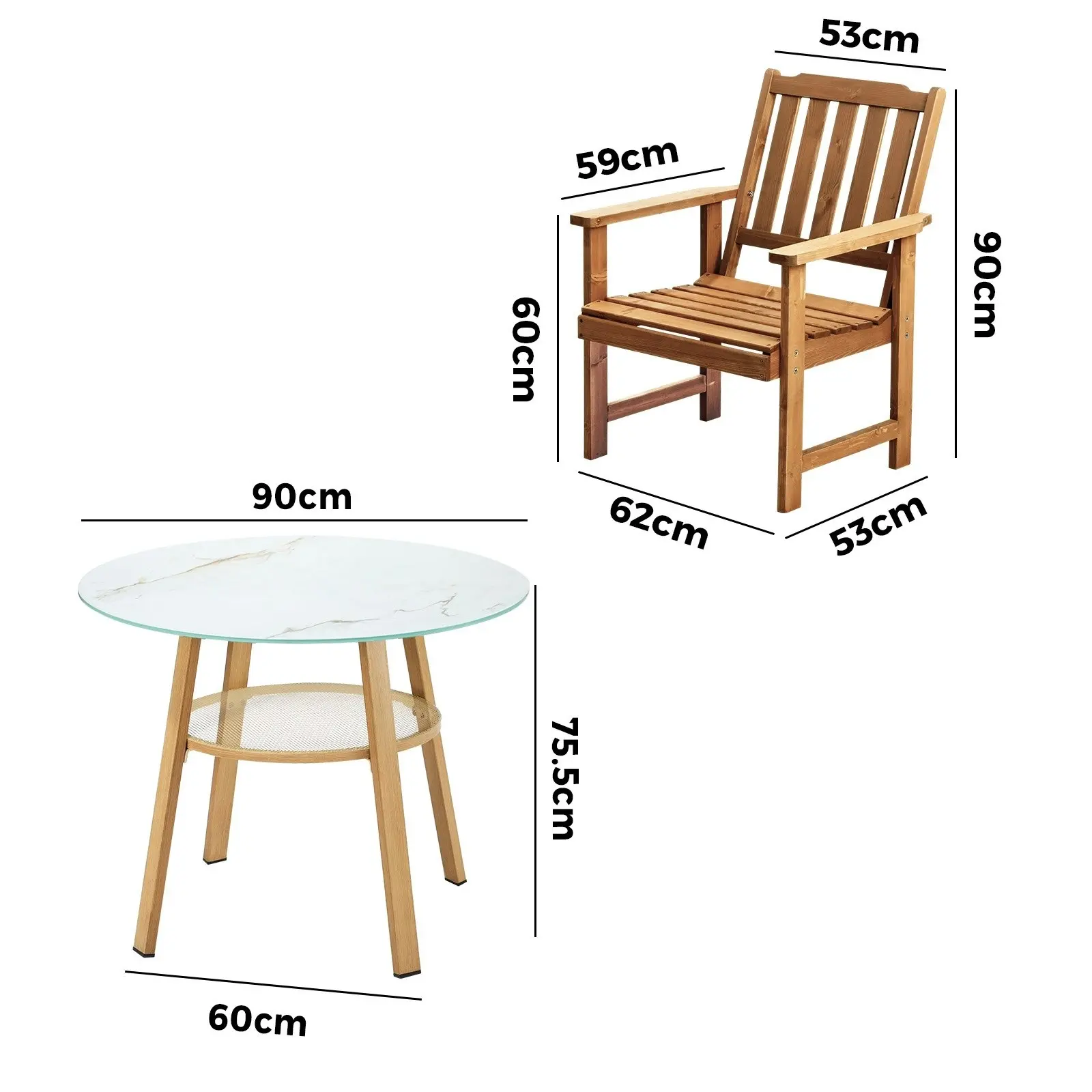 Livsip 5PC Outdoor Furniture Dining Setting Patio Set Solid Wood Chair and Table