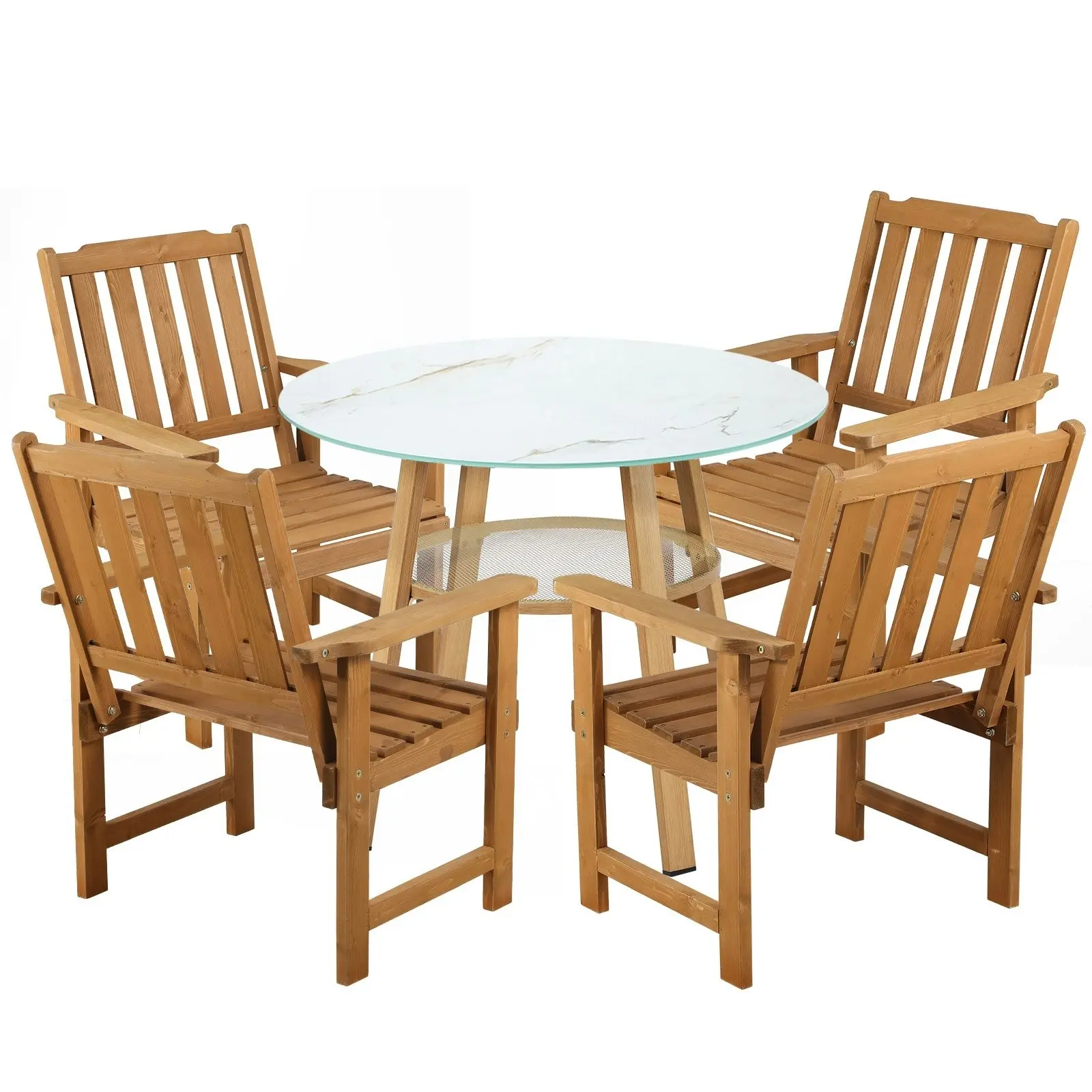 Livsip 5PC Outdoor Furniture Dining Setting Patio Set Solid Wood Chair and Table