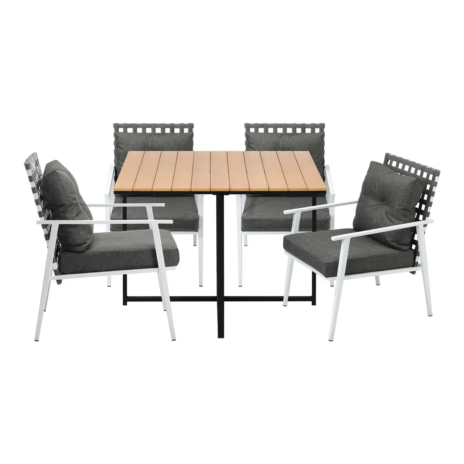 Livsip Outdoor Dining Set Patio Furniture Garden Rattan White Chairs Setting 4 Seater