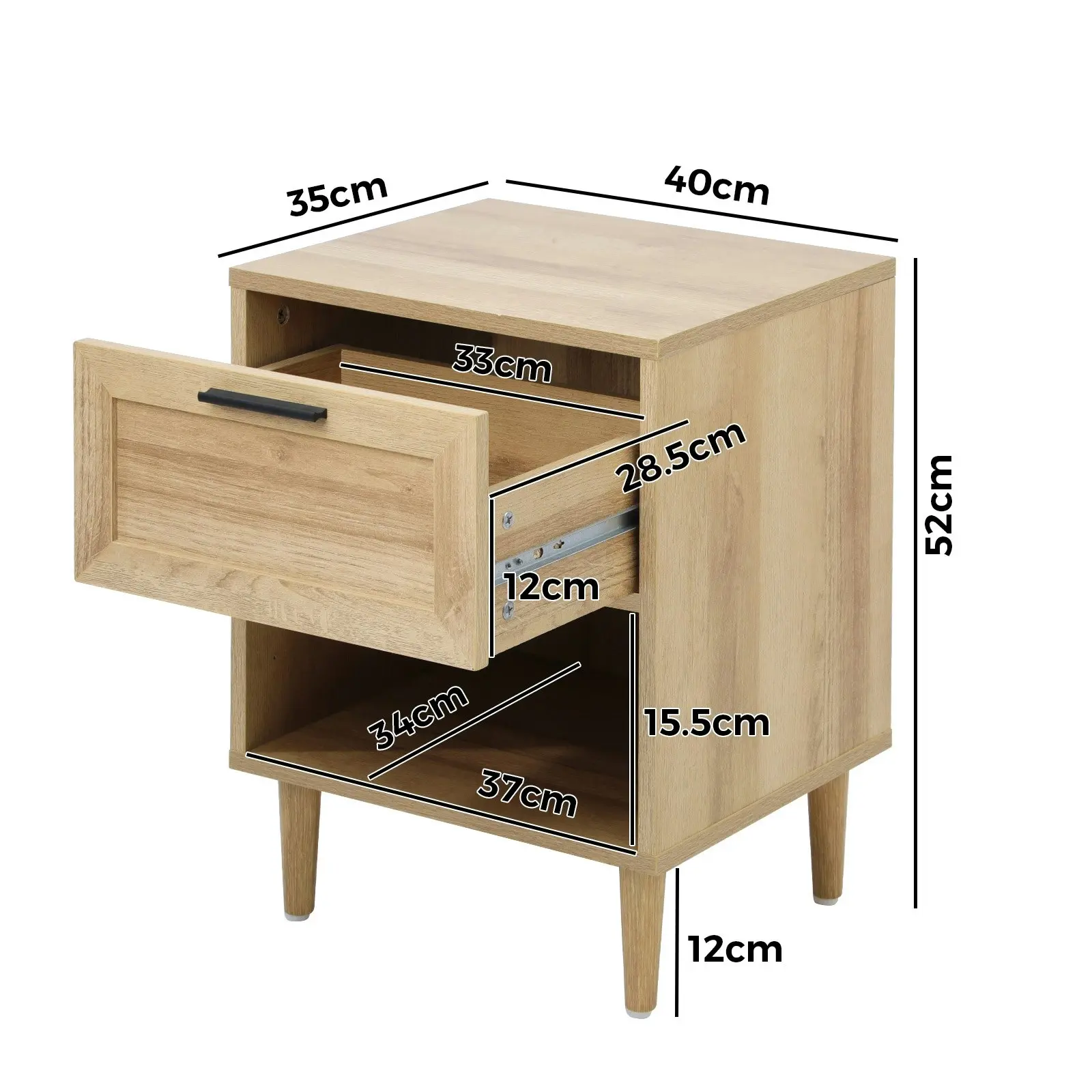 Oikiture Bedside Table Nightstand Side End Table Bedroom Storage Cabinet Natural