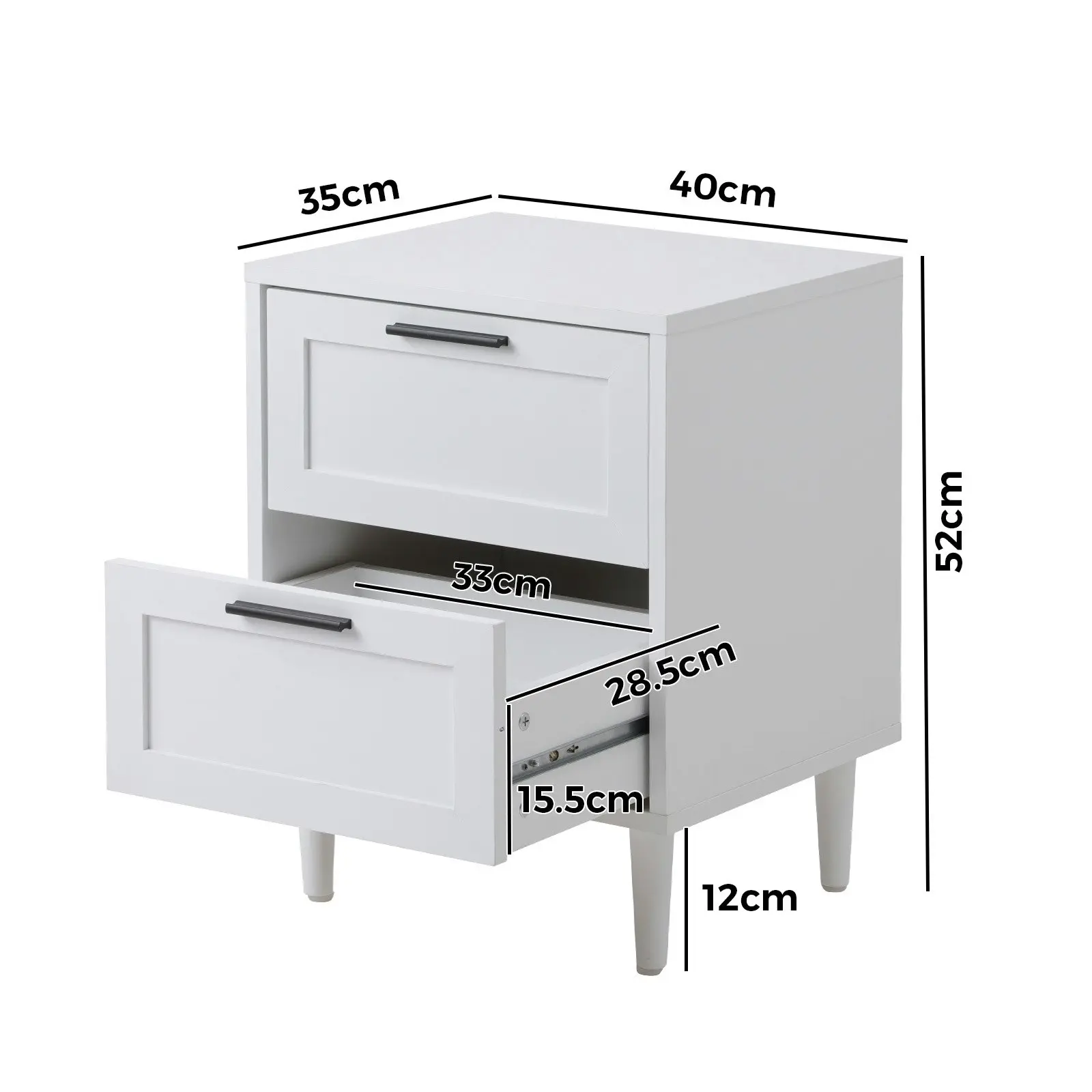 Oikiture Bedside Table Nightstand 2 Drawers Side End Table Bedroom Storage White