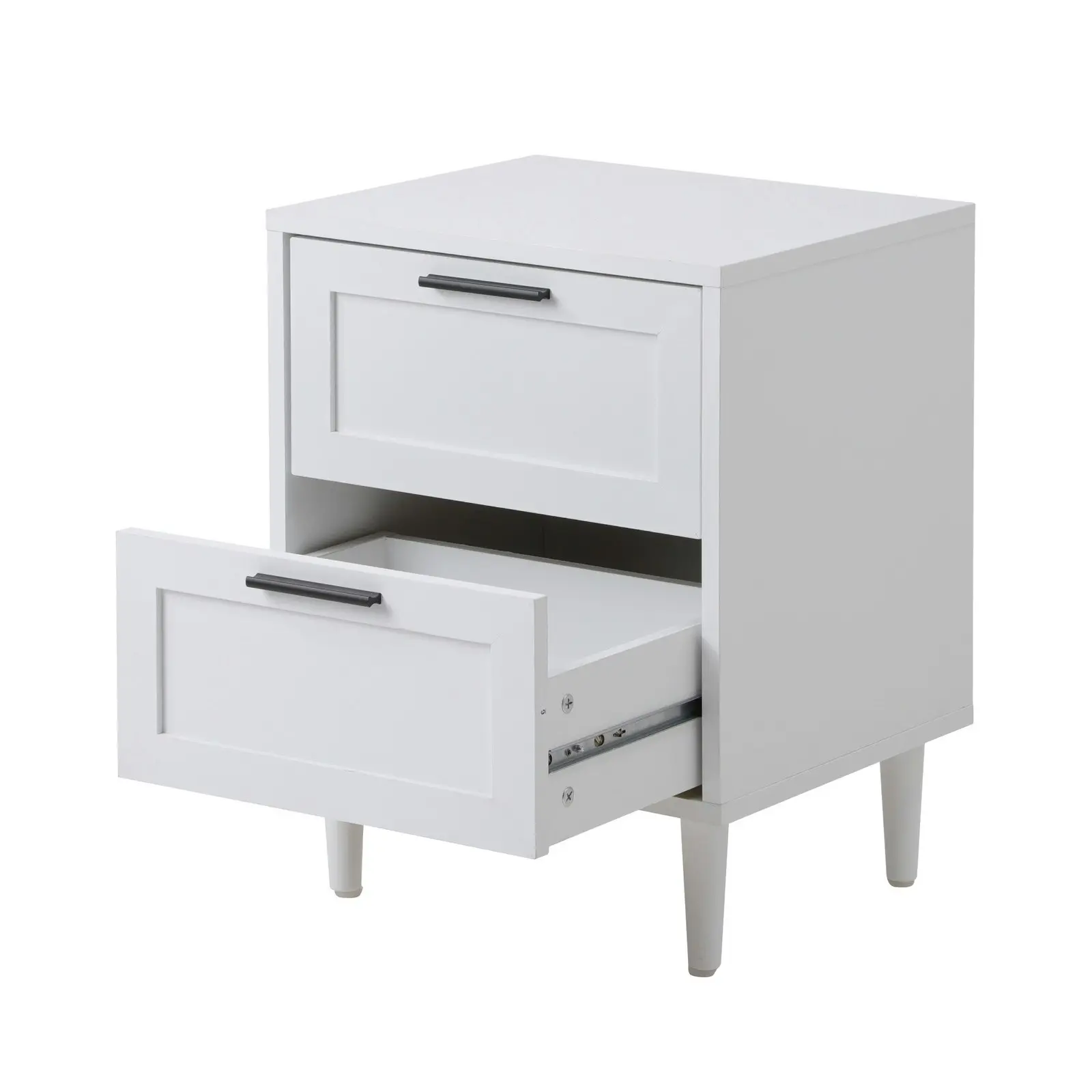 Oikiture Bedside Table Nightstand 2 Drawers Side End Table Bedroom Storage White