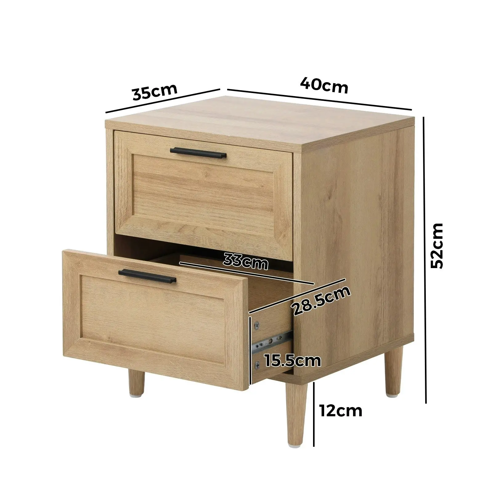 Oikiture Bedside Table Nightstand 2 Drawers Side End Table Storage Natural