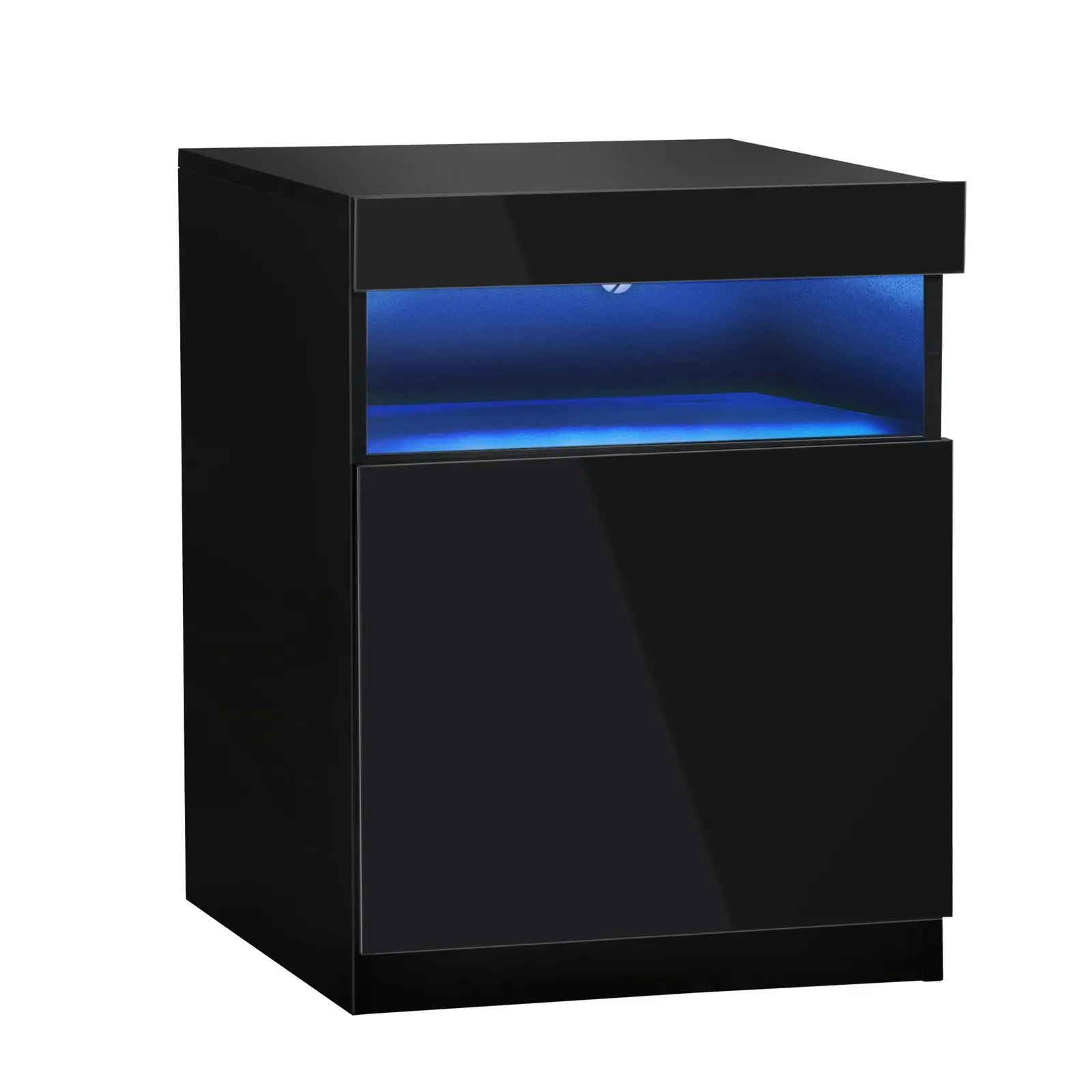 Oikiture Bedside Table LED Nightstand Shelf Side End Table Storage Cabinet Black