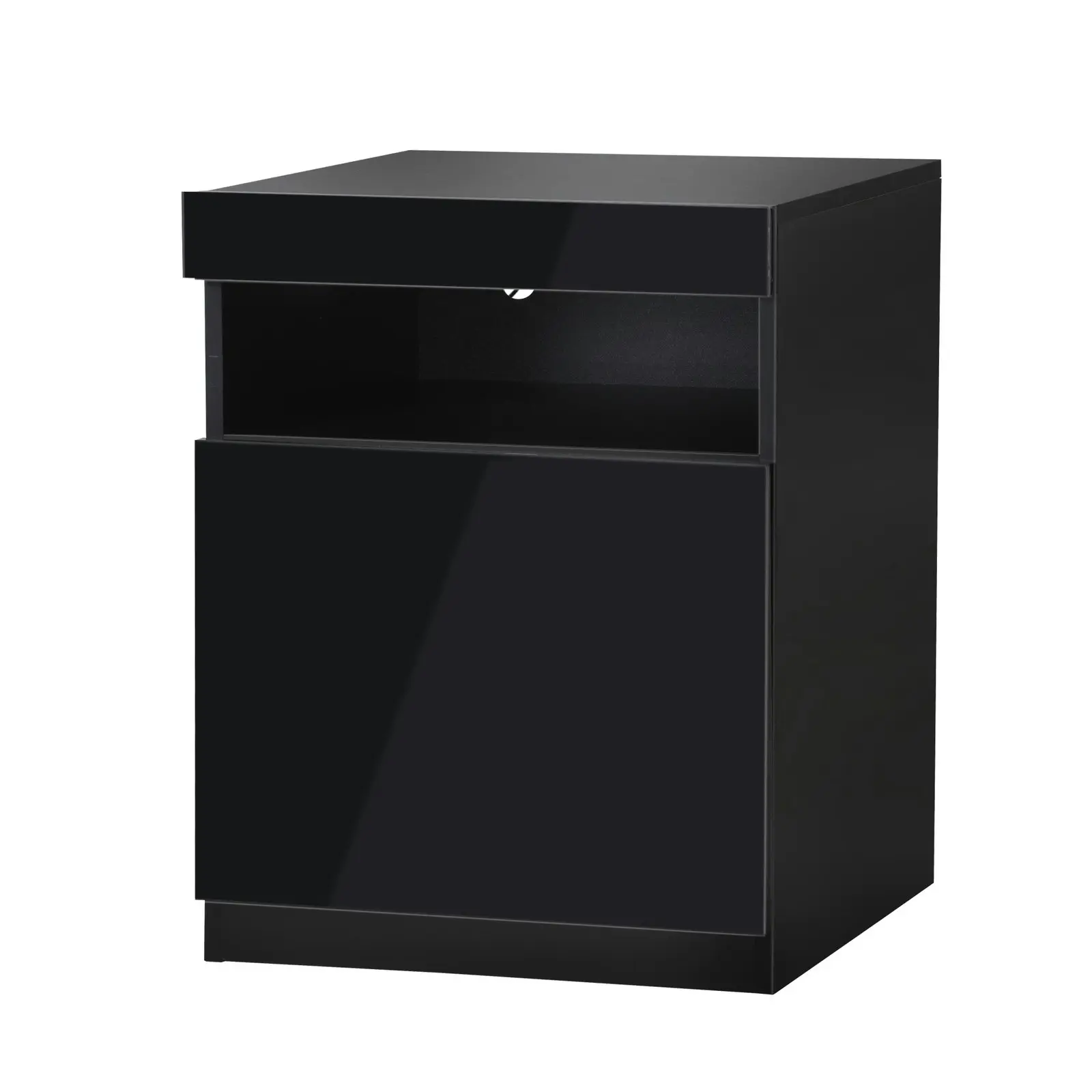 Oikiture Bedside Table LED Nightstand Shelf Side End Table Storage Cabinet Black