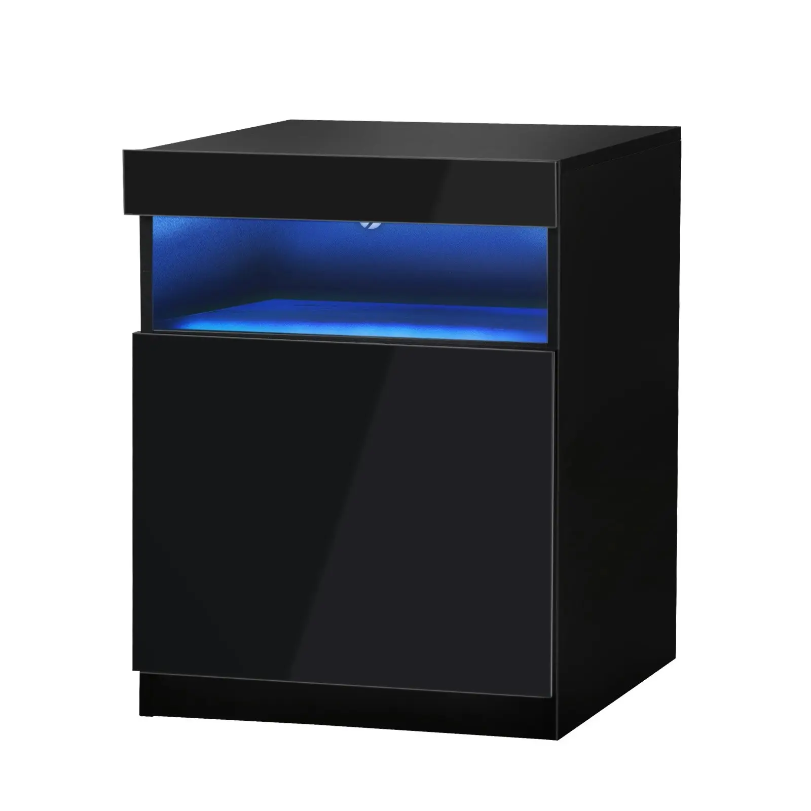 Oikiture Bedside Table LED Nightstand Shelf Side End Table Storage Cabinet Black