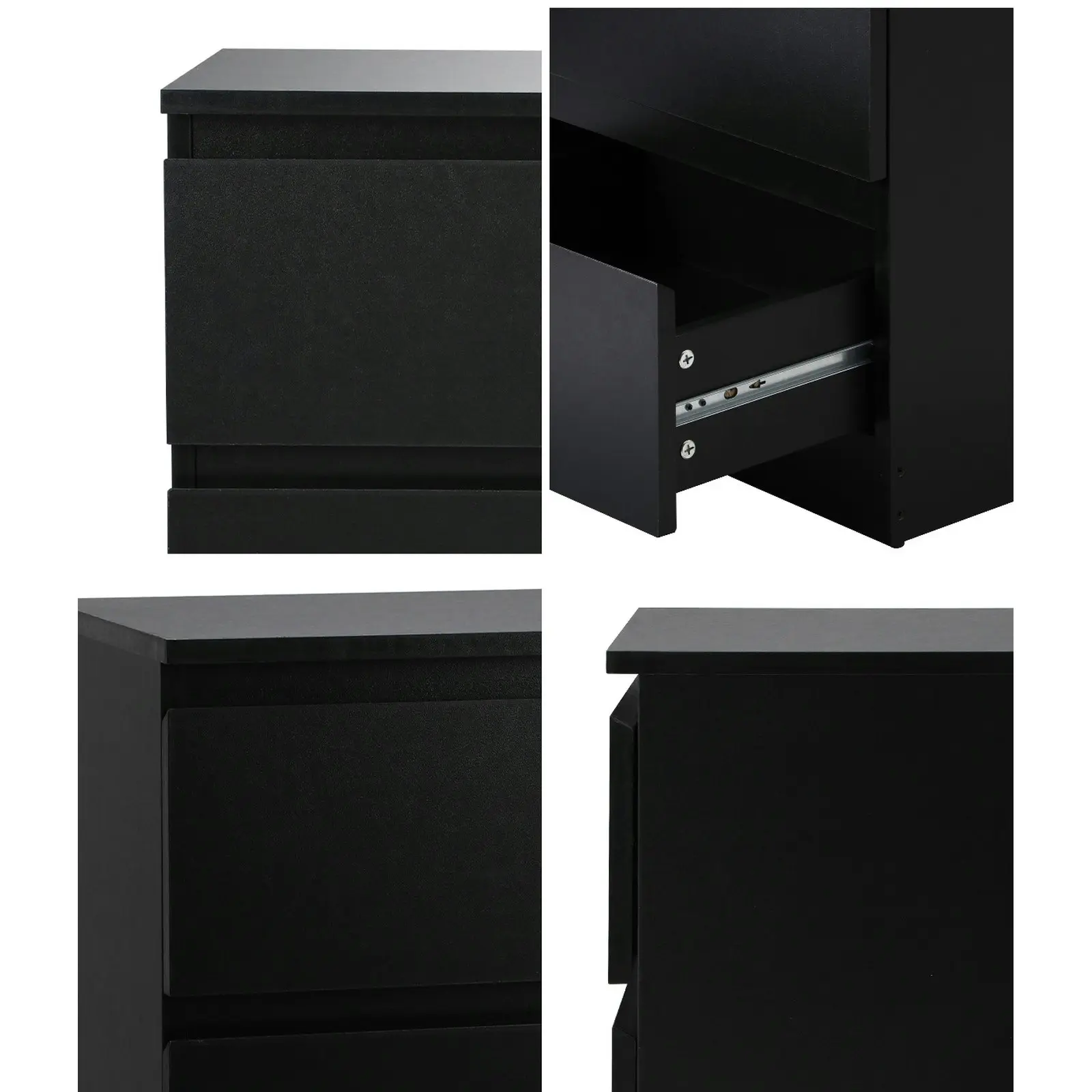 Oikiture Bedside Table Nightstand 2 Drawers Side End Table Storage Cabinet Black