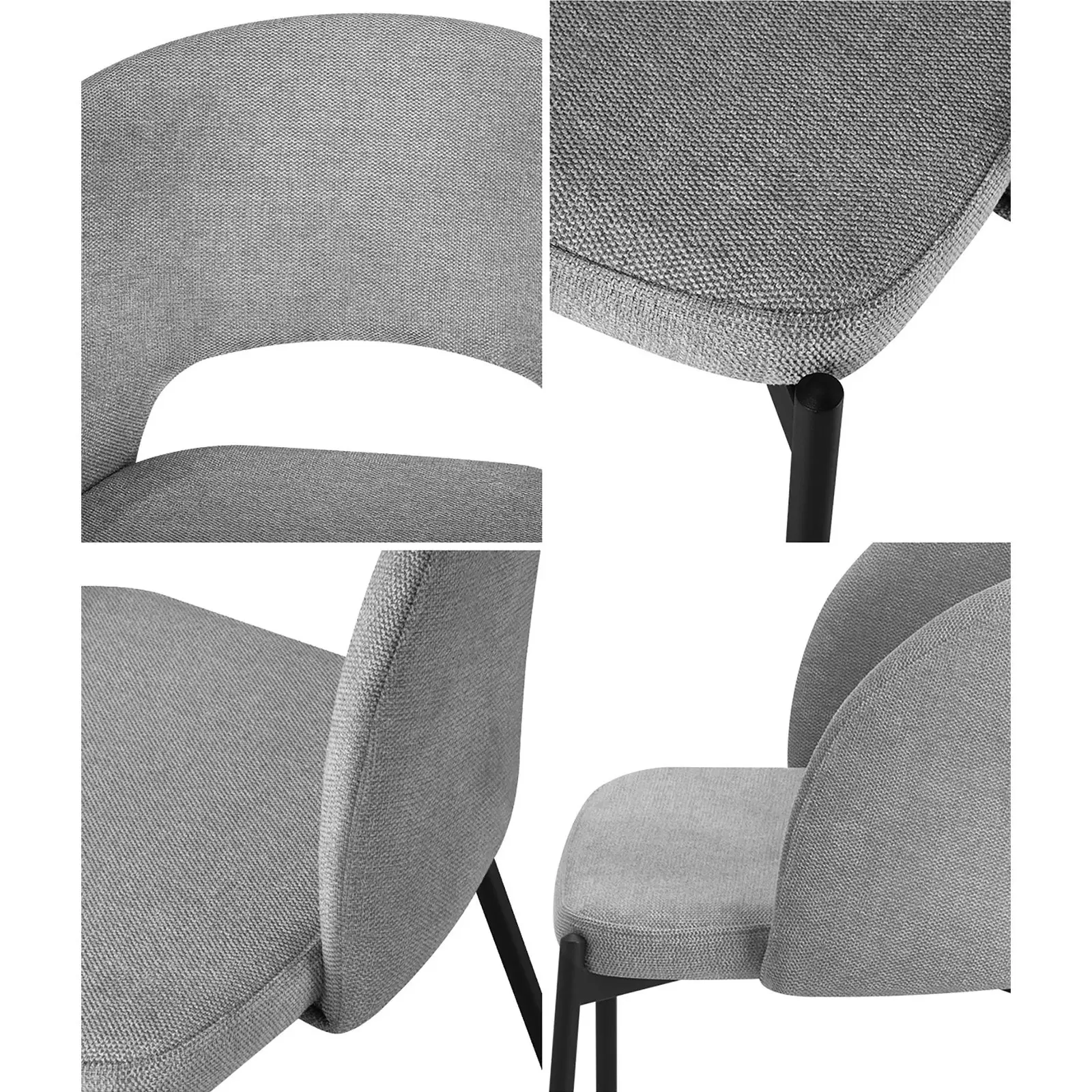 Oikiture 6pcs Armchair Dining Chair Accent Chairs Tub Armchairs Fabric Grey&Black