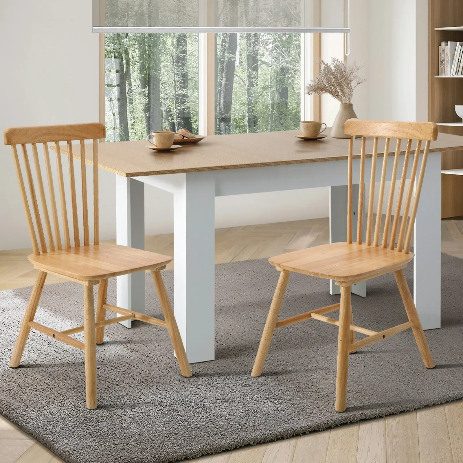 Oikiture 4x Dining Chairs Minimalist Vertical Back Chair Wooden Home Rubber Wood