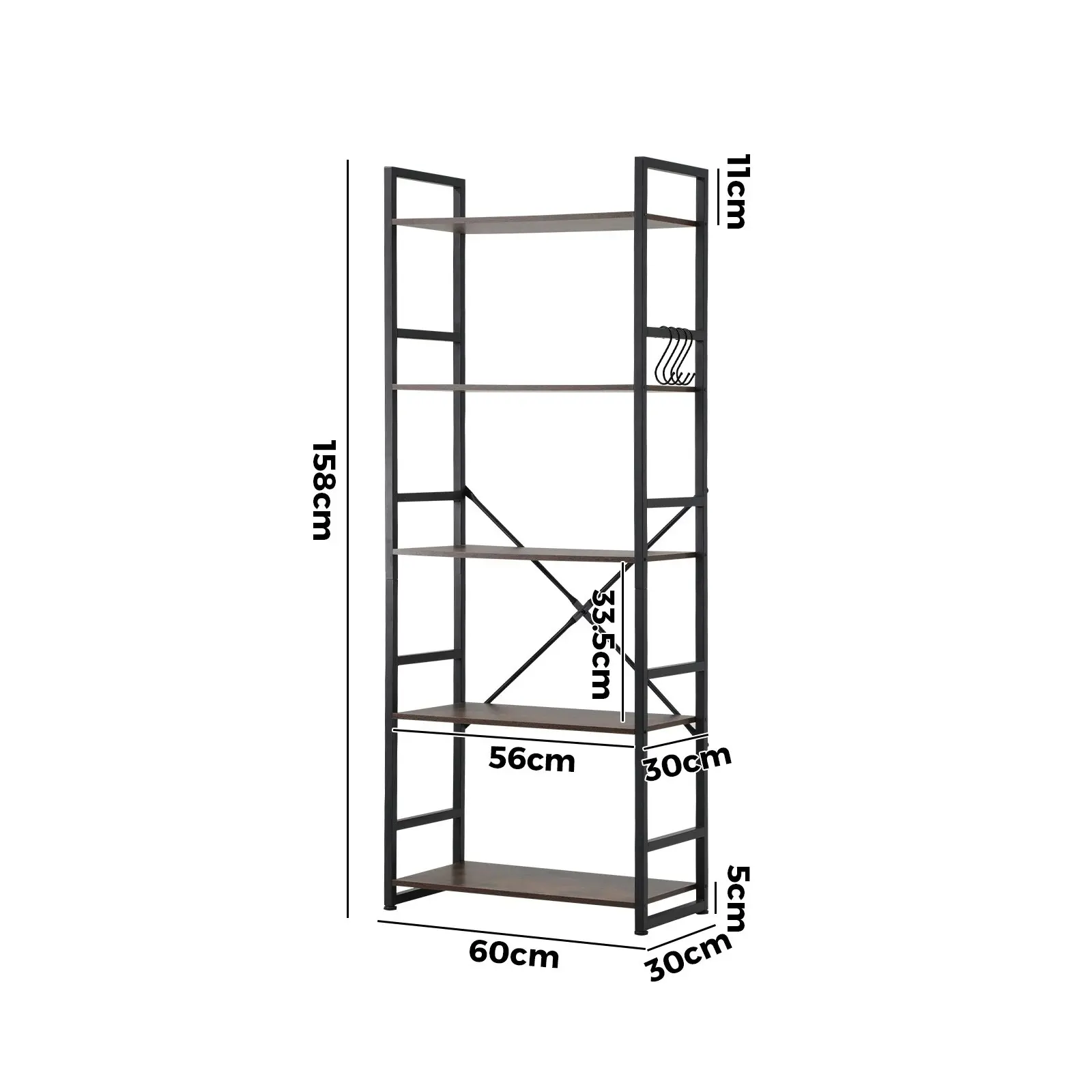 Oikiture Display Shelf 5-Tier Shelves Bookshelf Storage Bookcase Stand Rack 60CM