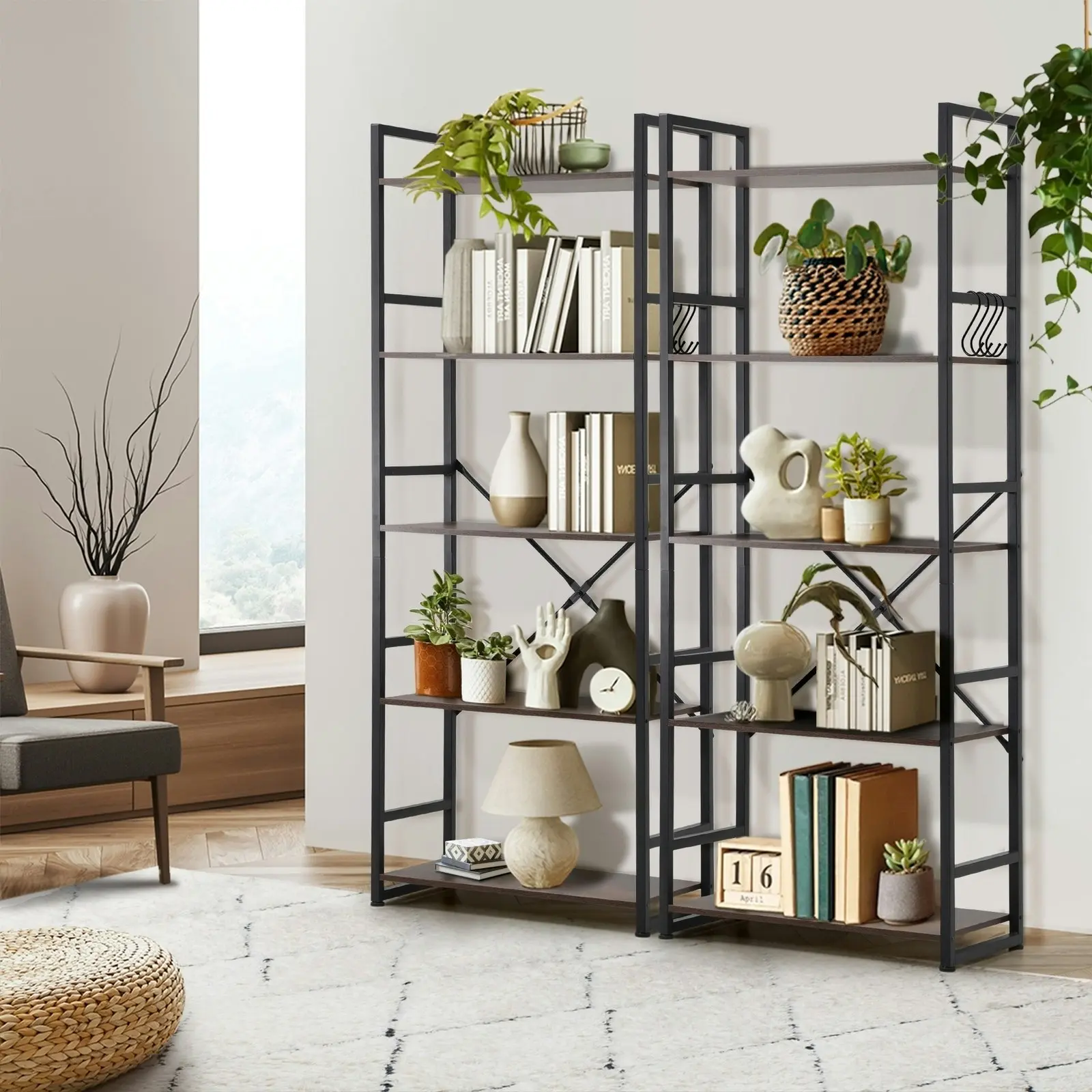 Oikiture Display Shelf 5-Tier Shelves Bookshelf Storage Bookcase Stand Rack 60CM