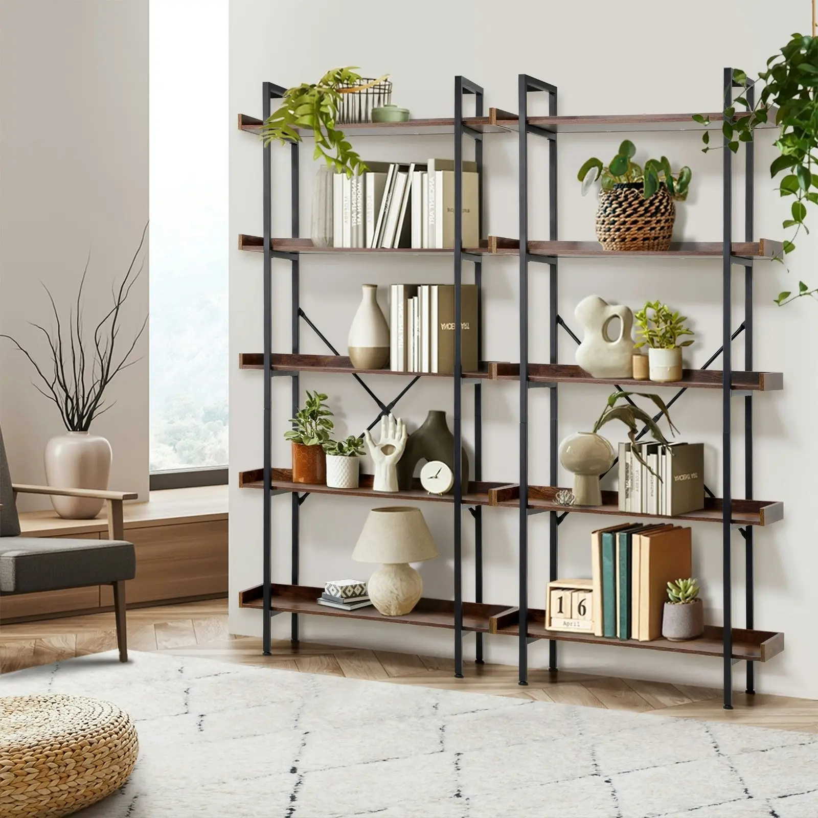 Oikiture Display Shelf 5-Tier Bookshelf Shelves Storage Bookcase Stand Rack 80CM