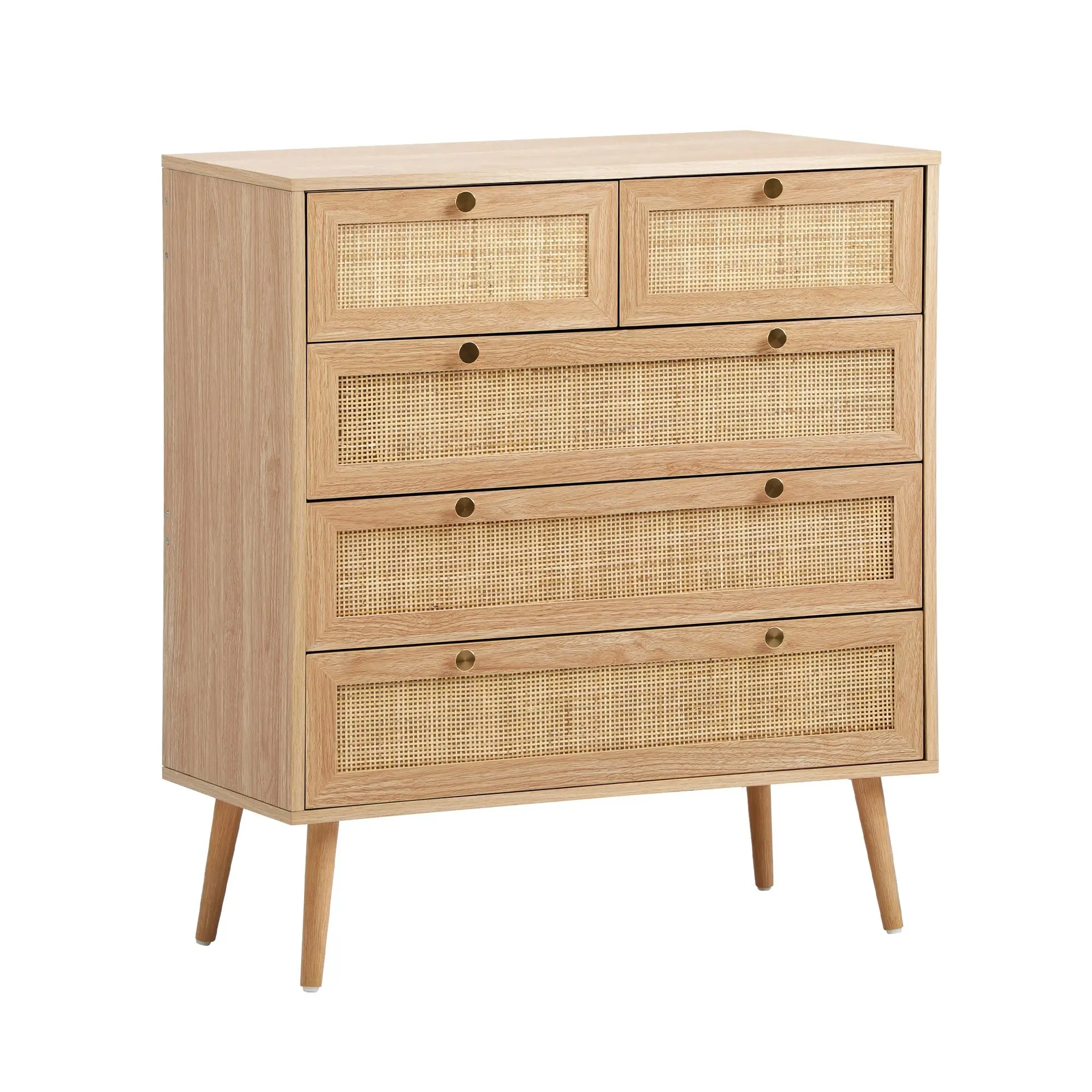 Oikiture 5 Chest of Drawers Dresser Chest Storage Cabinet Tallboy Rattan