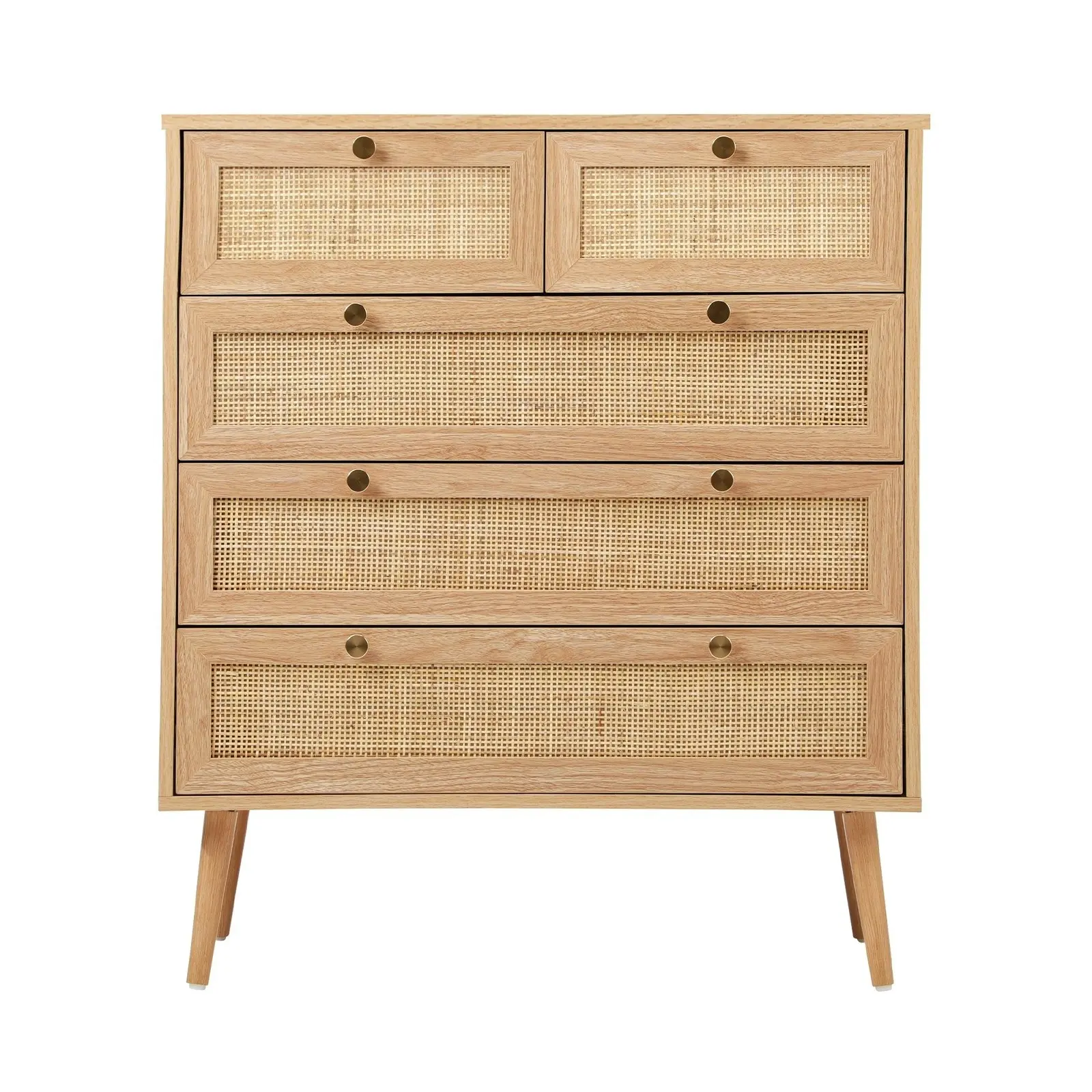 Oikiture 5 Chest of Drawers Dresser Chest Storage Cabinet Tallboy Rattan