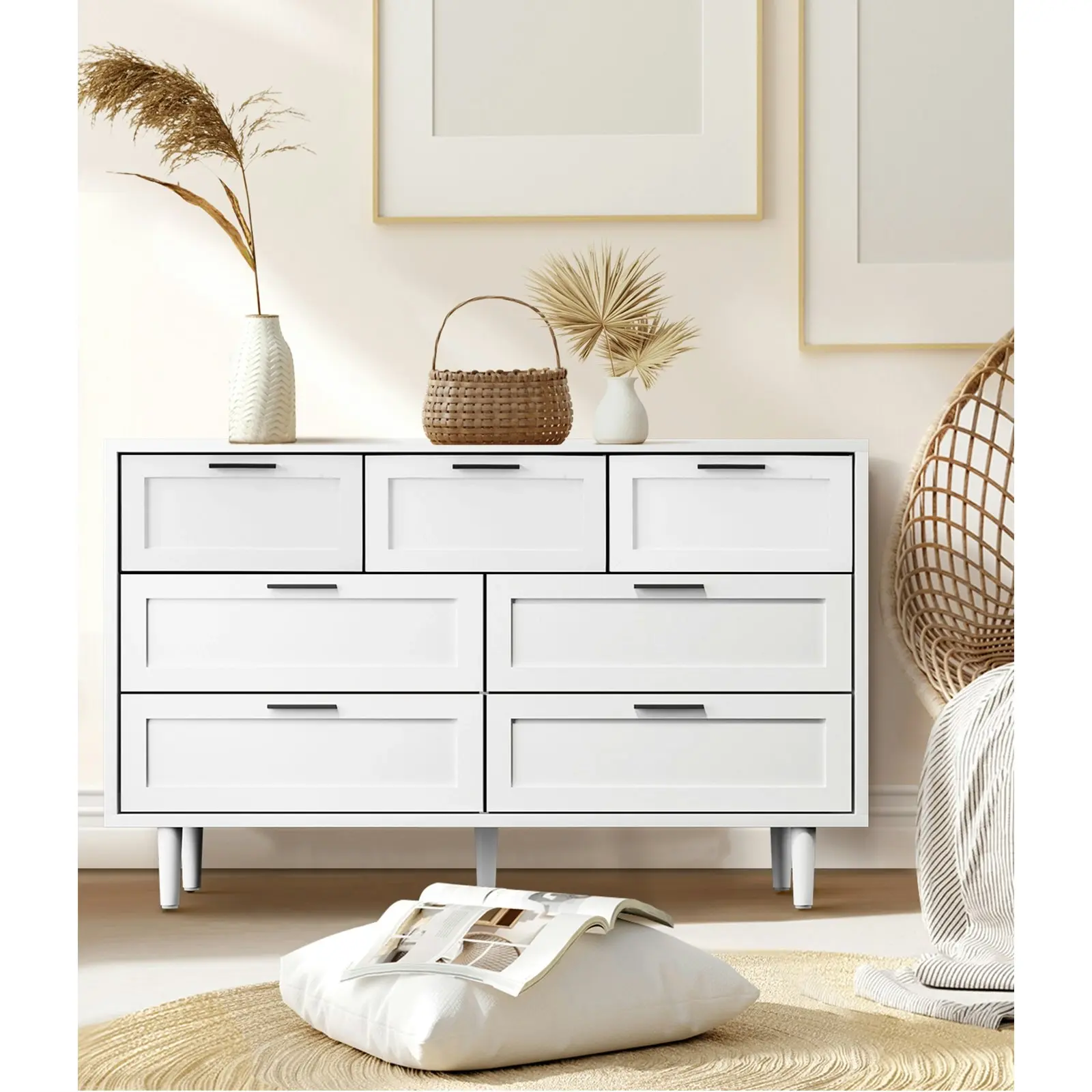 Oikiture 7 Chest of Drawers Dresser Chest Storage Cabinet Tallboy White