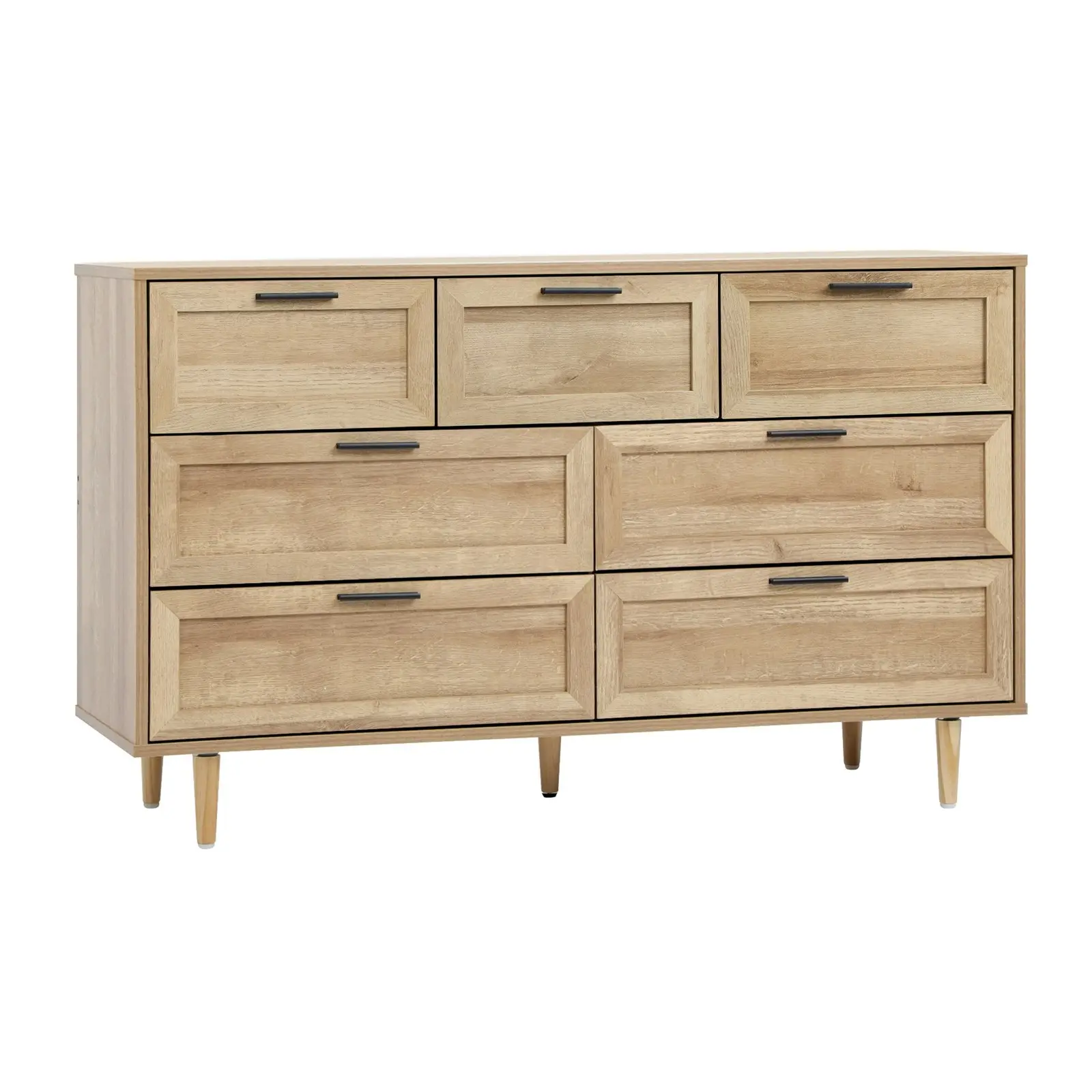 Oikiture 7 Chest of Drawers Dresser Chest Storage Cabinet Tallboy Natural