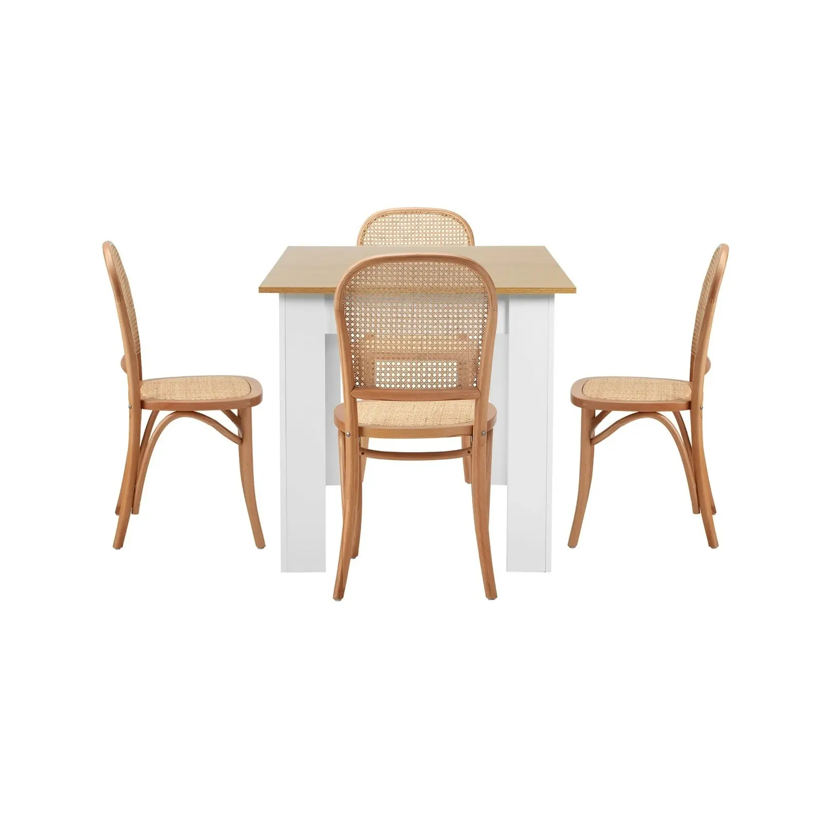 Oikiture 5PCS Dining sets 160cm Extendable Table with Chairs Rattan Natural