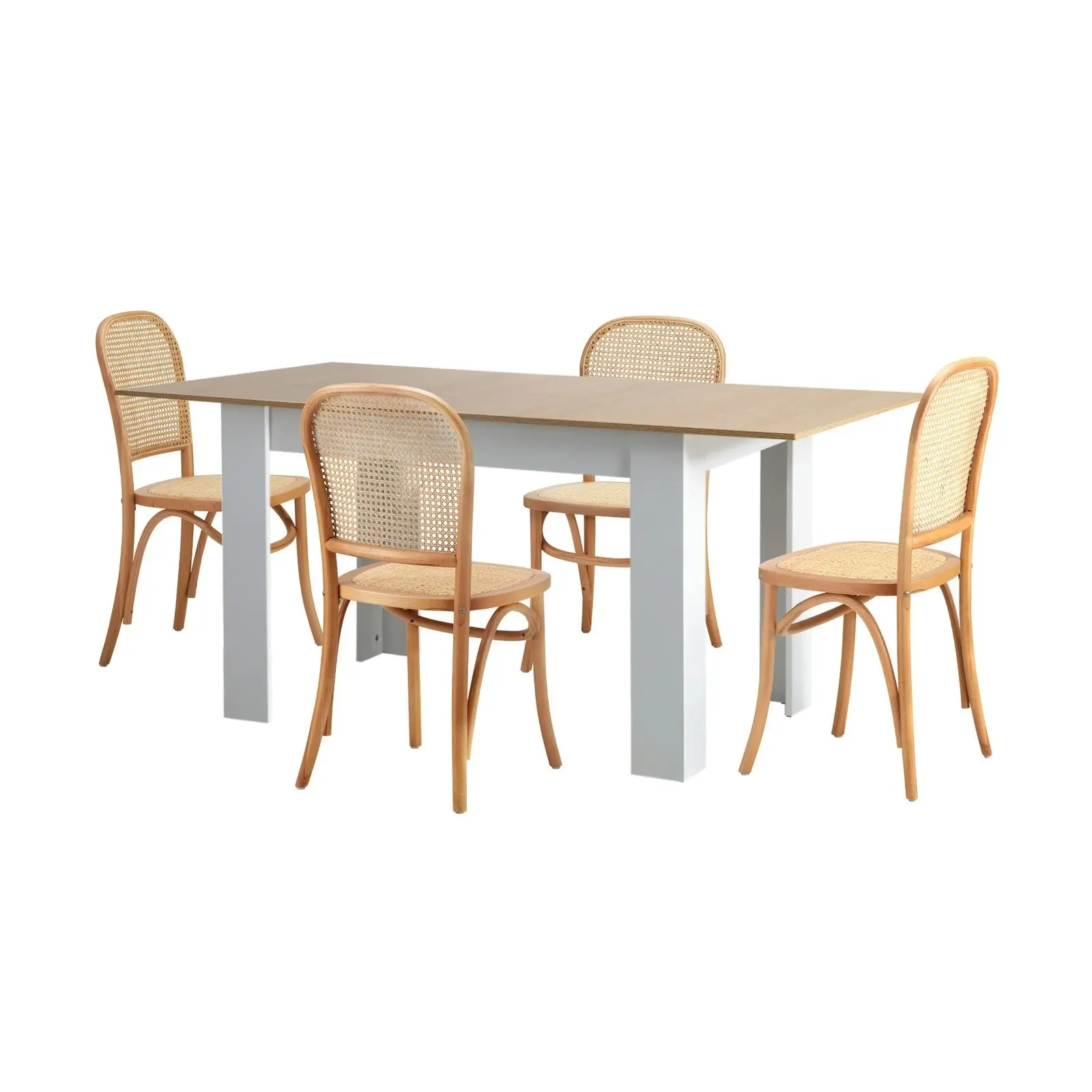 Oikiture 5PCS Dining sets 160cm Extendable Table with Chairs Rattan Natural