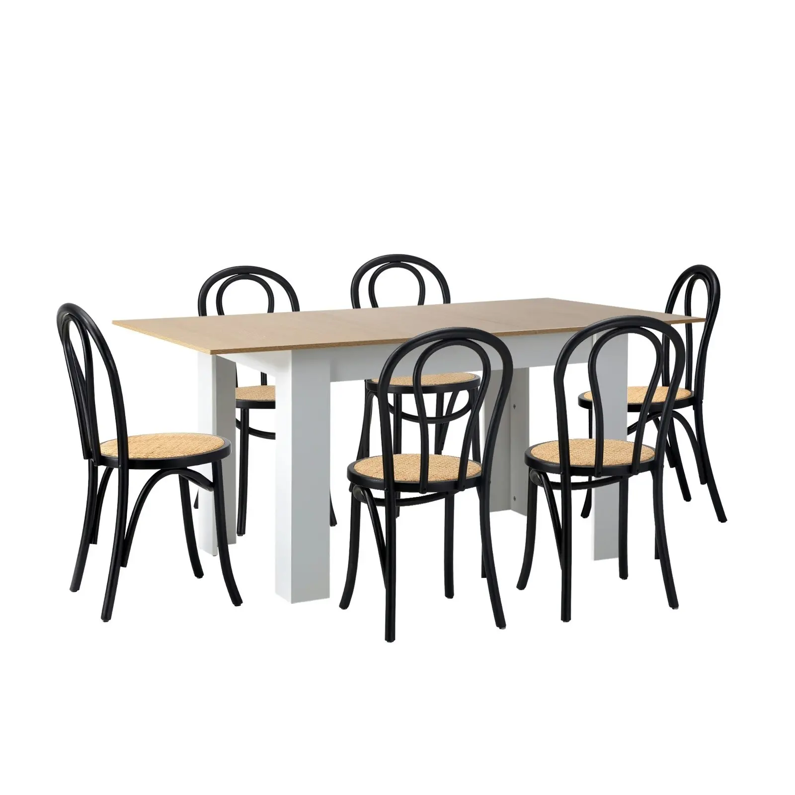 Oikiture 7PCS Dining sets 160cm Extendable Table with Crossback Chairs Black