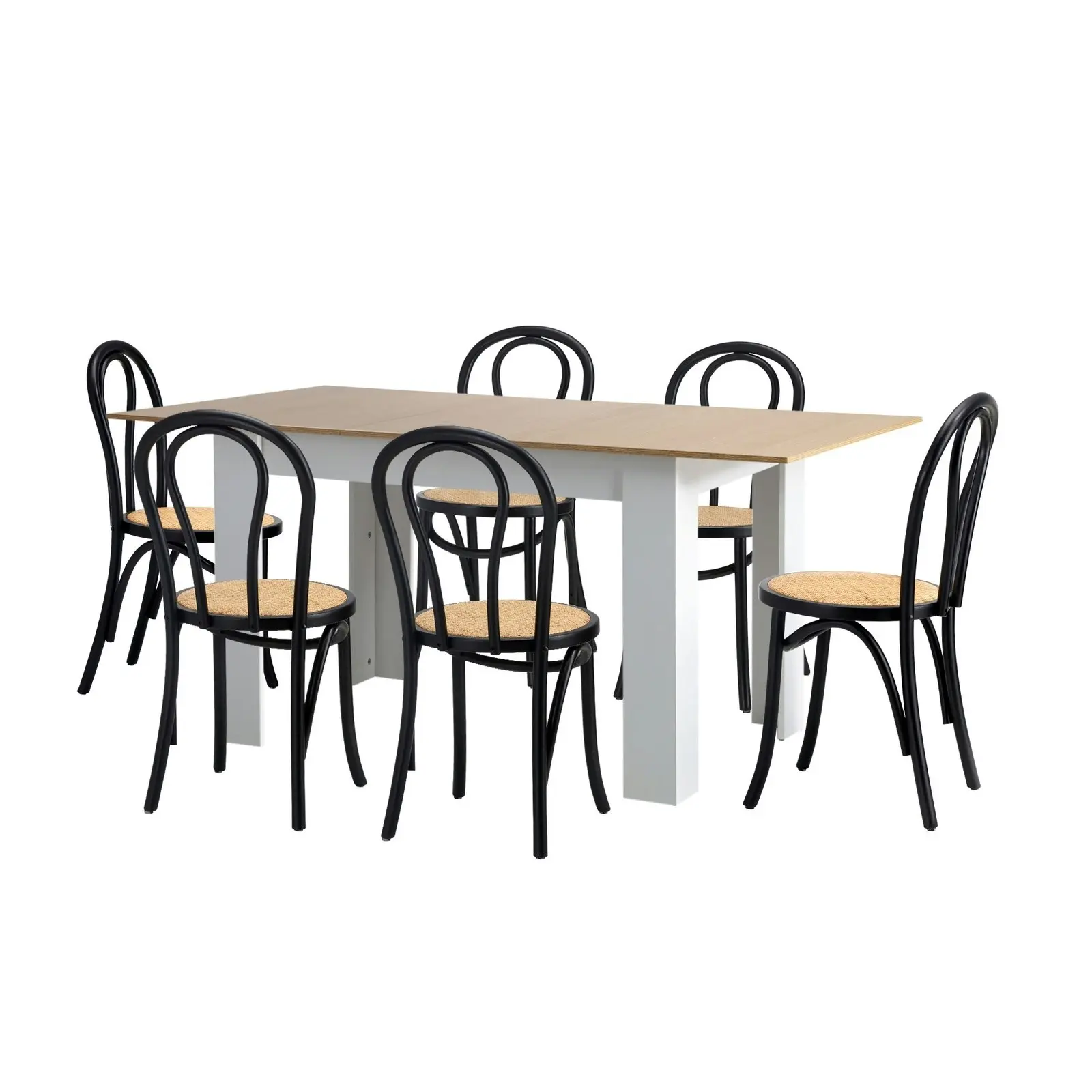 Oikiture 7PCS Dining sets 160cm Extendable Table with Crossback Chairs Black