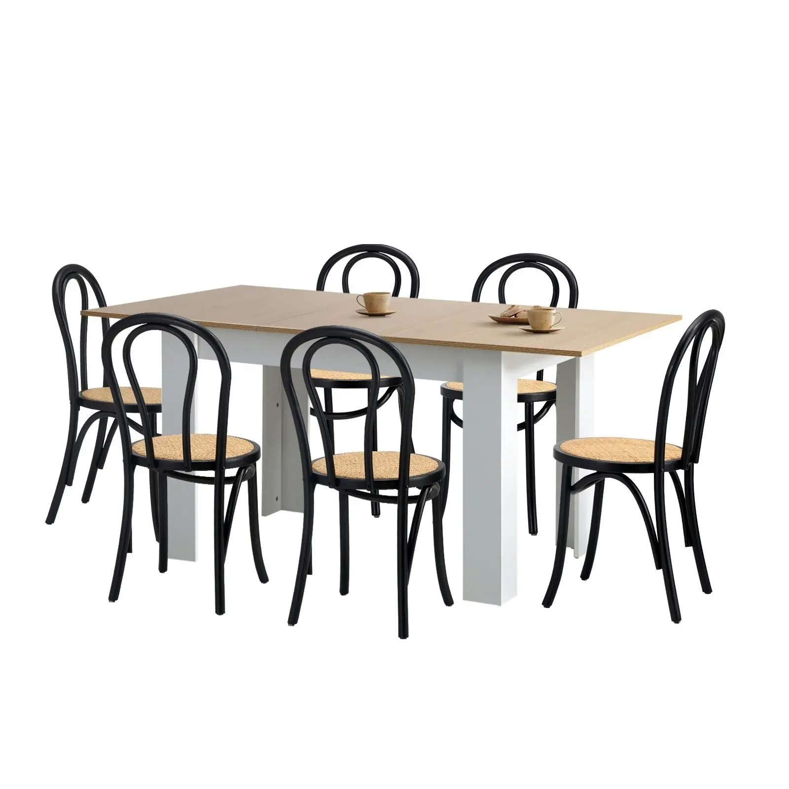 Oikiture 7PCS Dining sets 160cm Extendable Table with Crossback Chairs Black