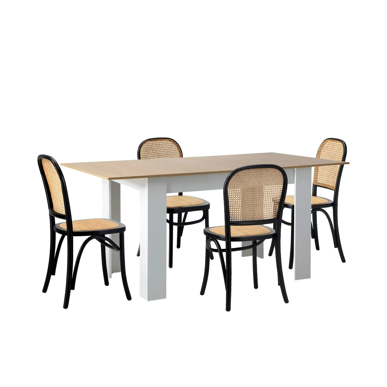 Oikiture 5PCS Dining sets 160cm Extendable Table with Chairs Rattan Black