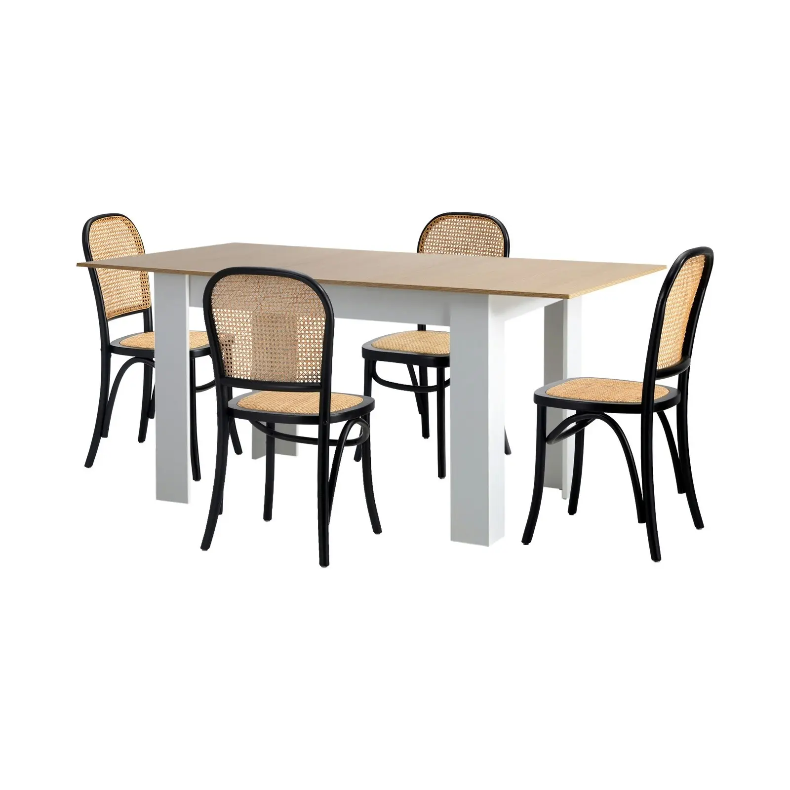 Oikiture 5PCS Dining sets 160cm Extendable Table with Chairs Rattan Black