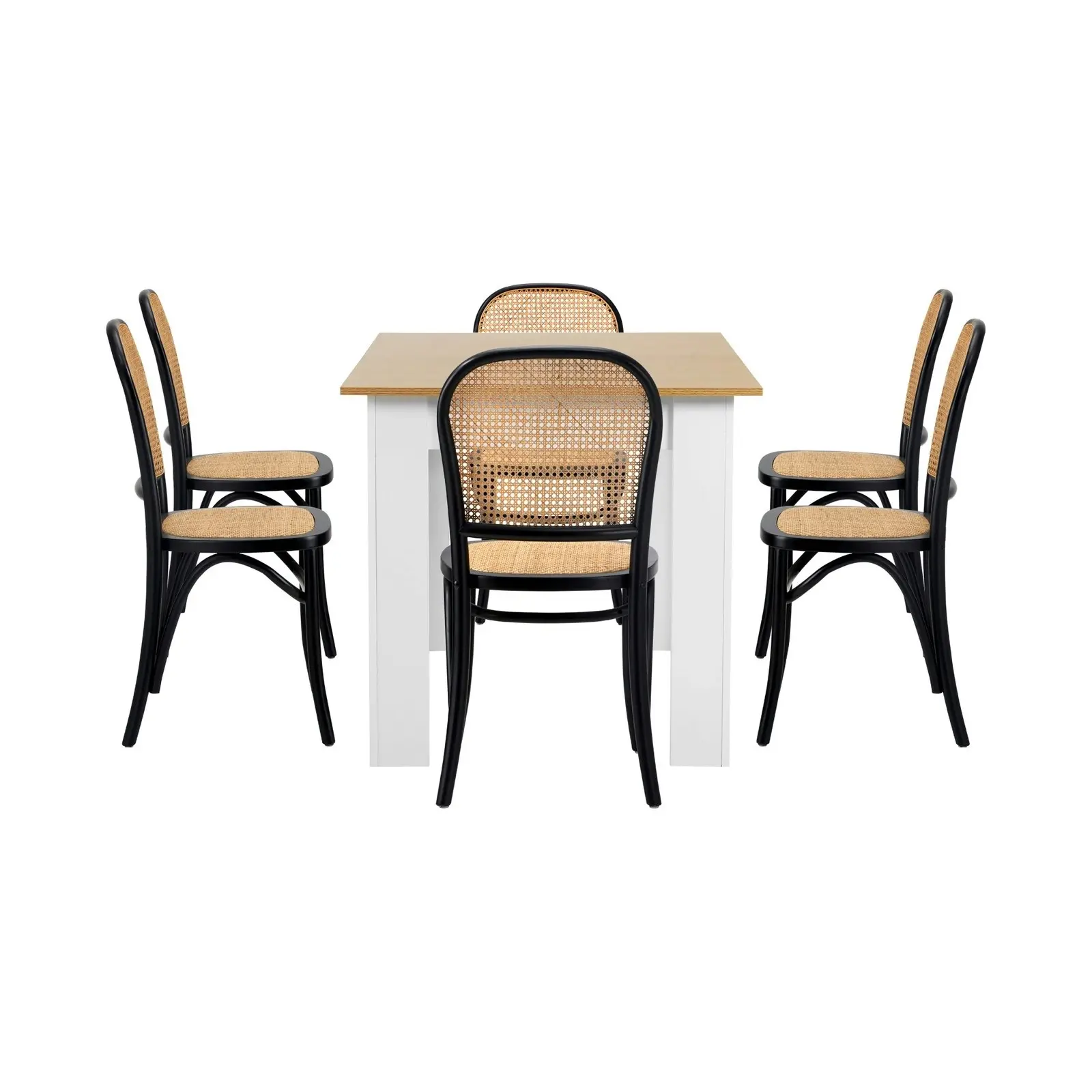 Oikiture 7PCS Dining sets 160cm Extendable Table with Chairs Rattan Black