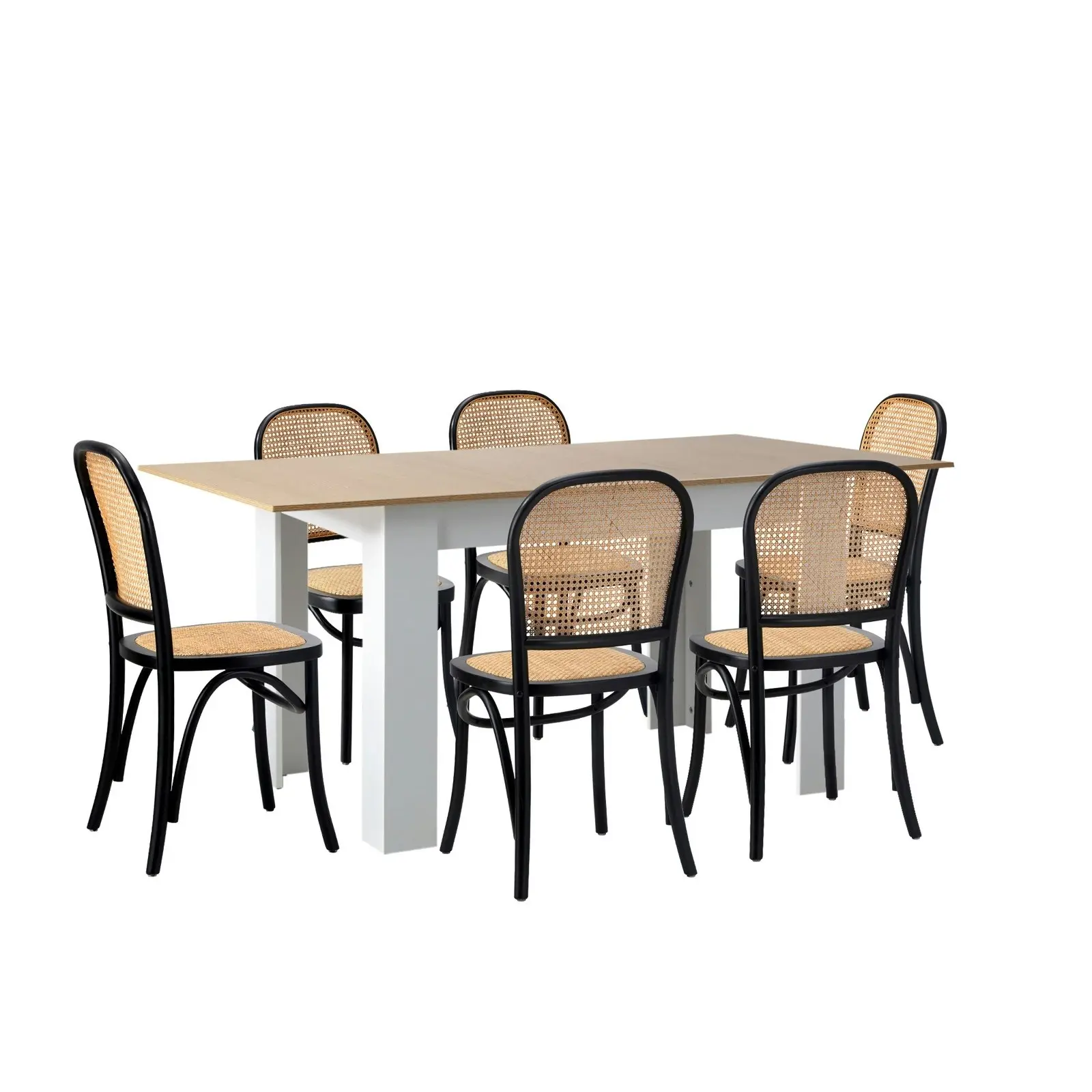 Oikiture 7PCS Dining sets 160cm Extendable Table with Chairs Rattan Black