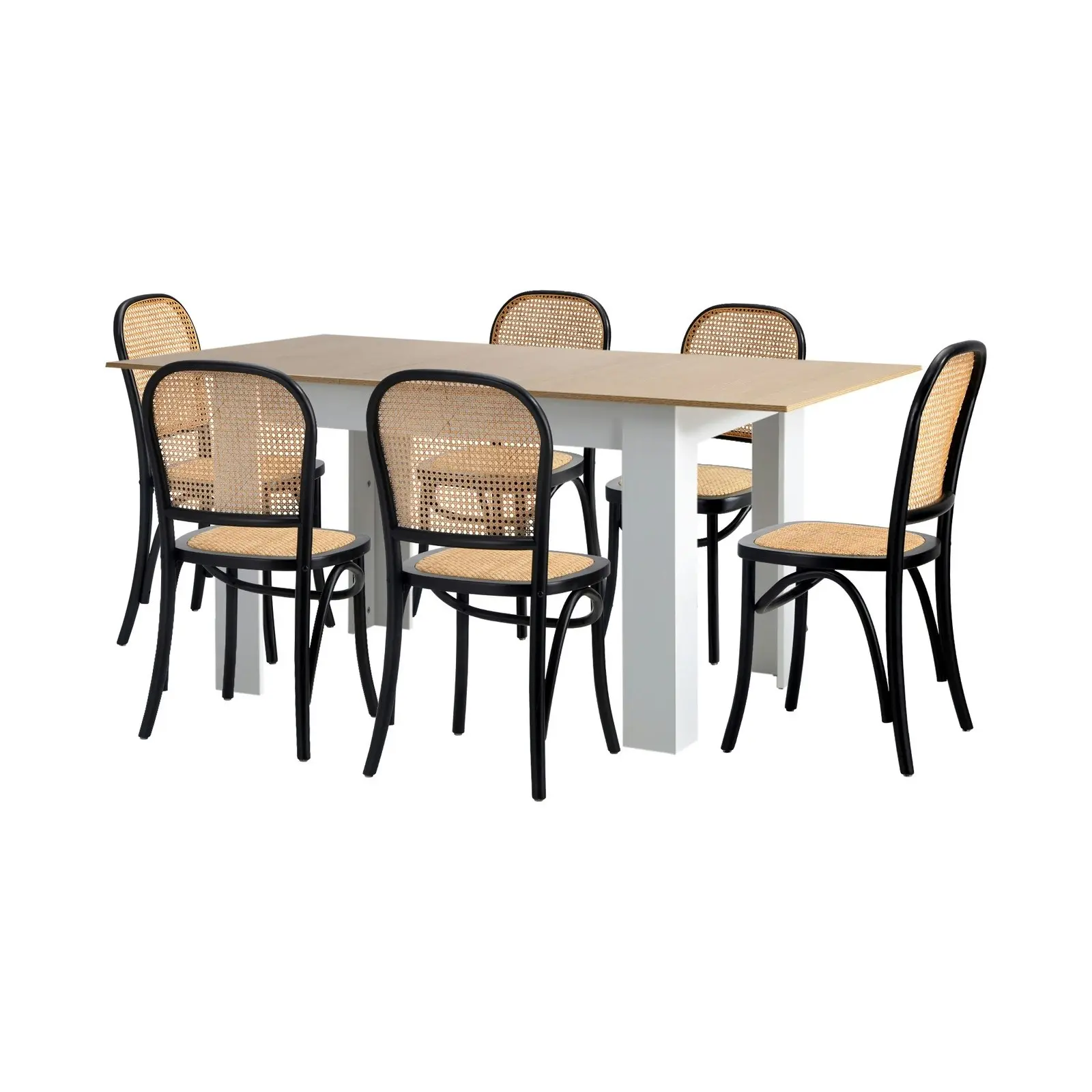 Oikiture 7PCS Dining sets 160cm Extendable Table with Chairs Rattan Black