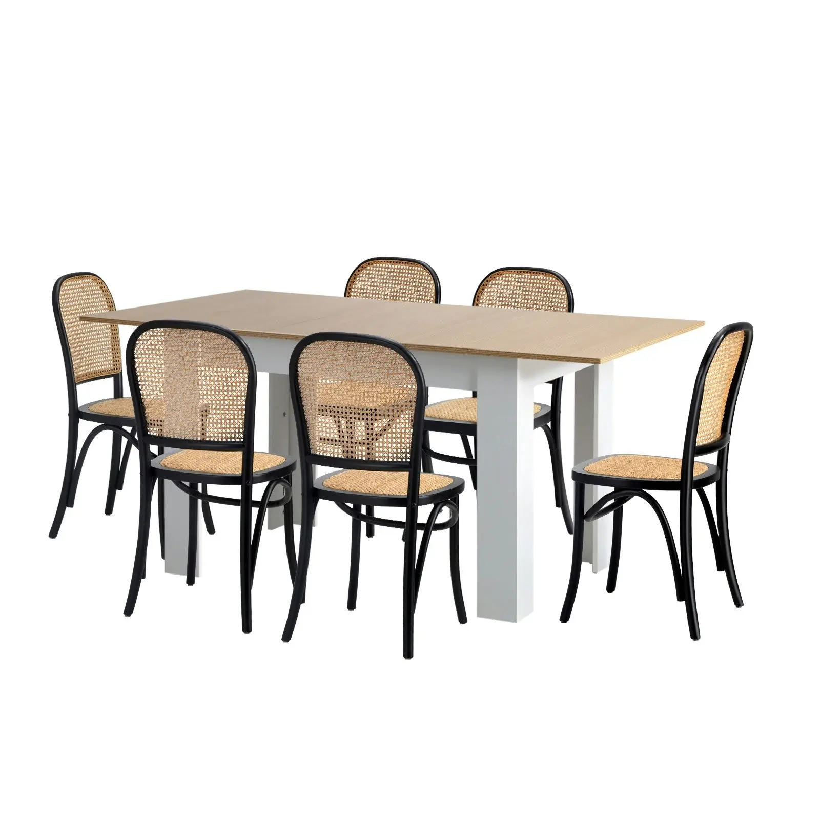 Oikiture 7PCS Dining sets 160cm Extendable Table with Chairs Rattan Black