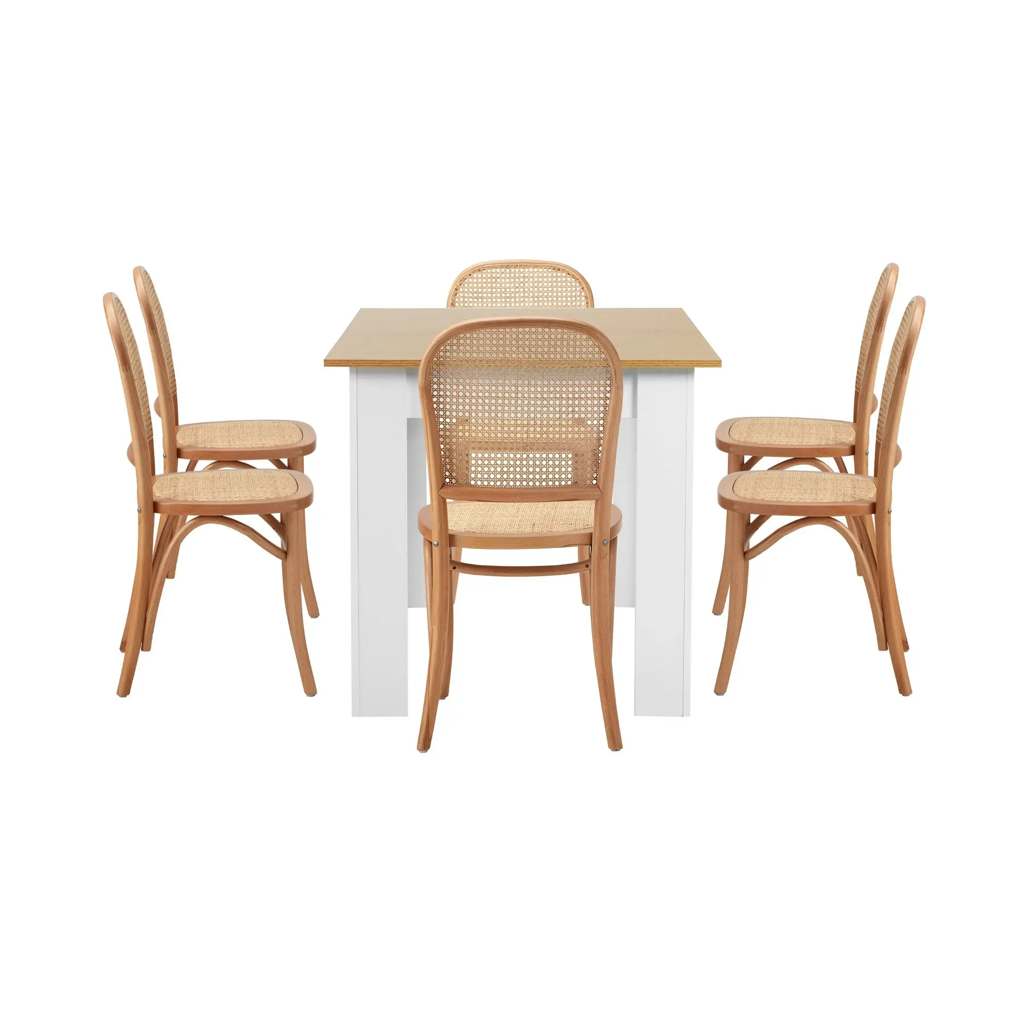 Oikiture 7PCS Dining sets 160cm Extendable Table with Chairs Rattan Natural