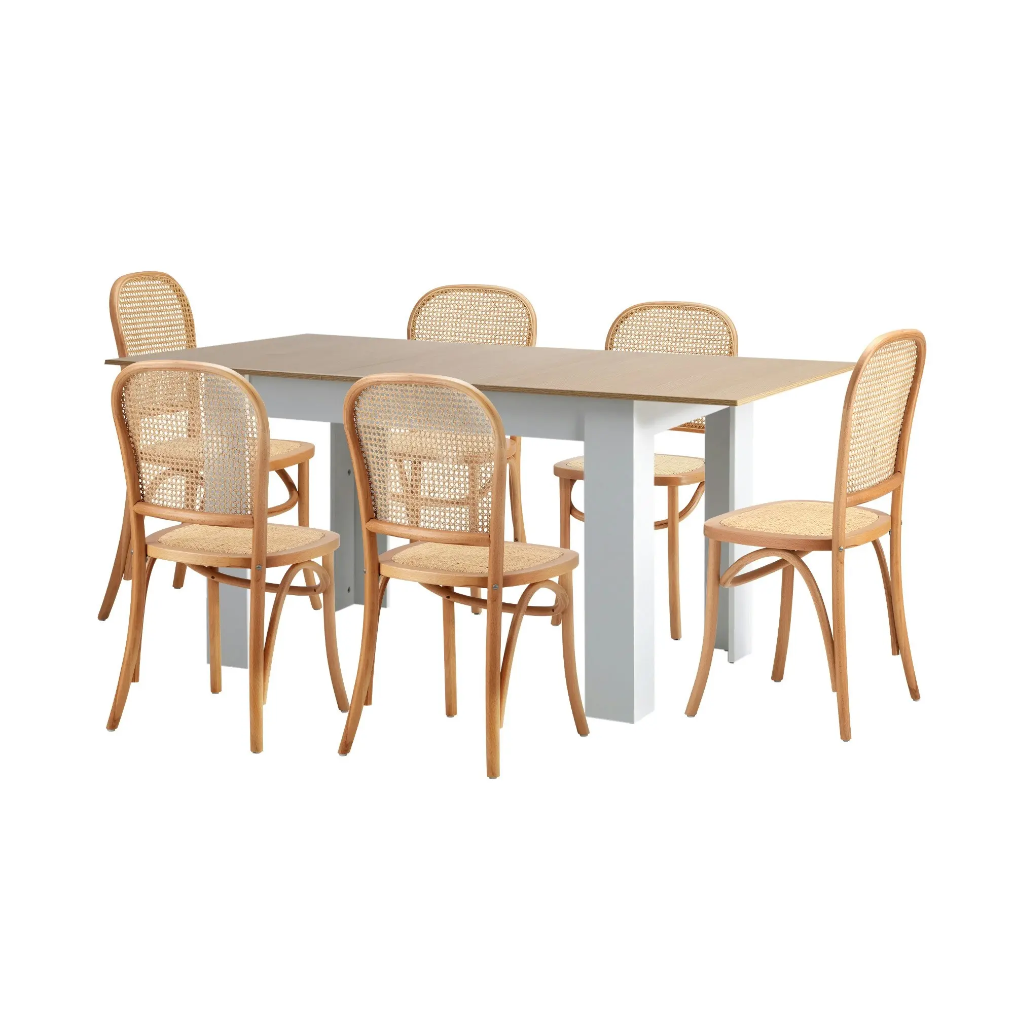 Oikiture 7PCS Dining sets 160cm Extendable Table with Chairs Rattan Natural