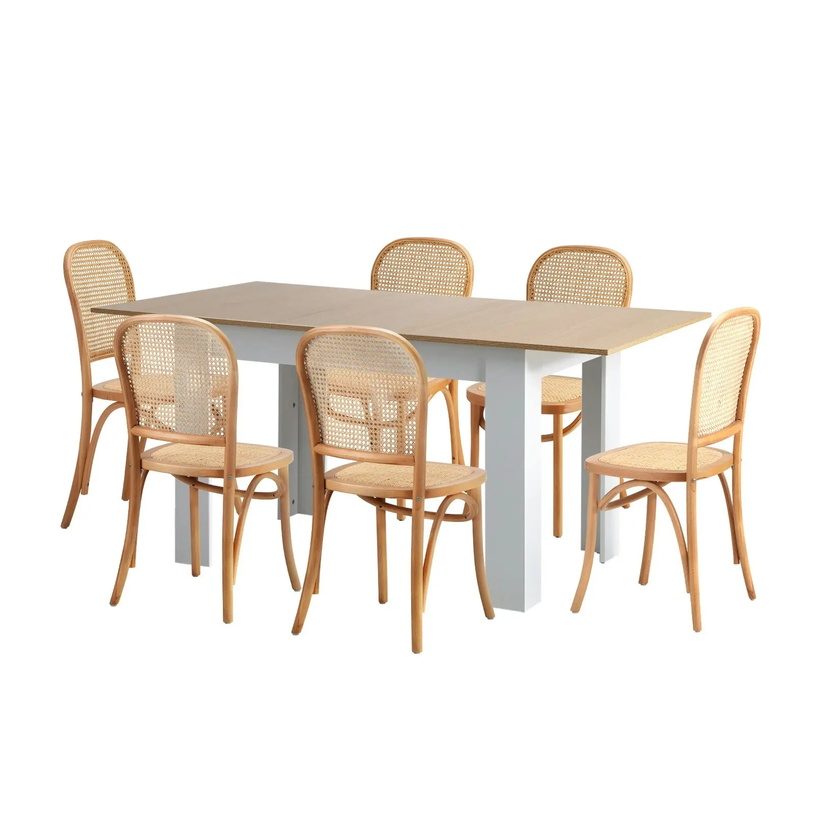 Oikiture 7PCS Dining sets 160cm Extendable Table with Chairs Rattan Natural