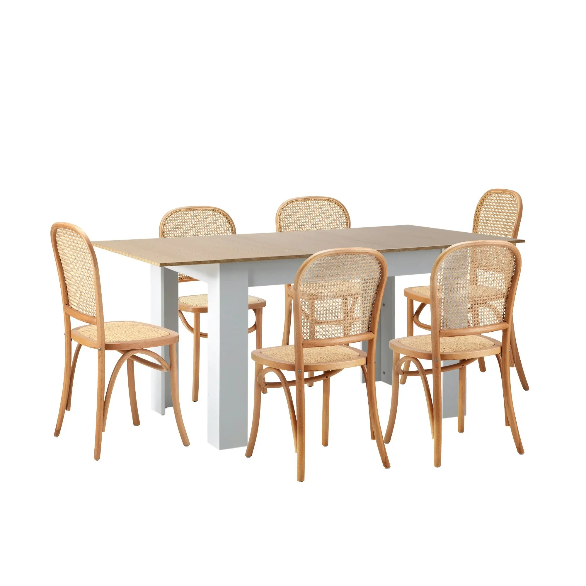 Oikiture 7PCS Dining sets 160cm Extendable Table with Chairs Rattan Natural