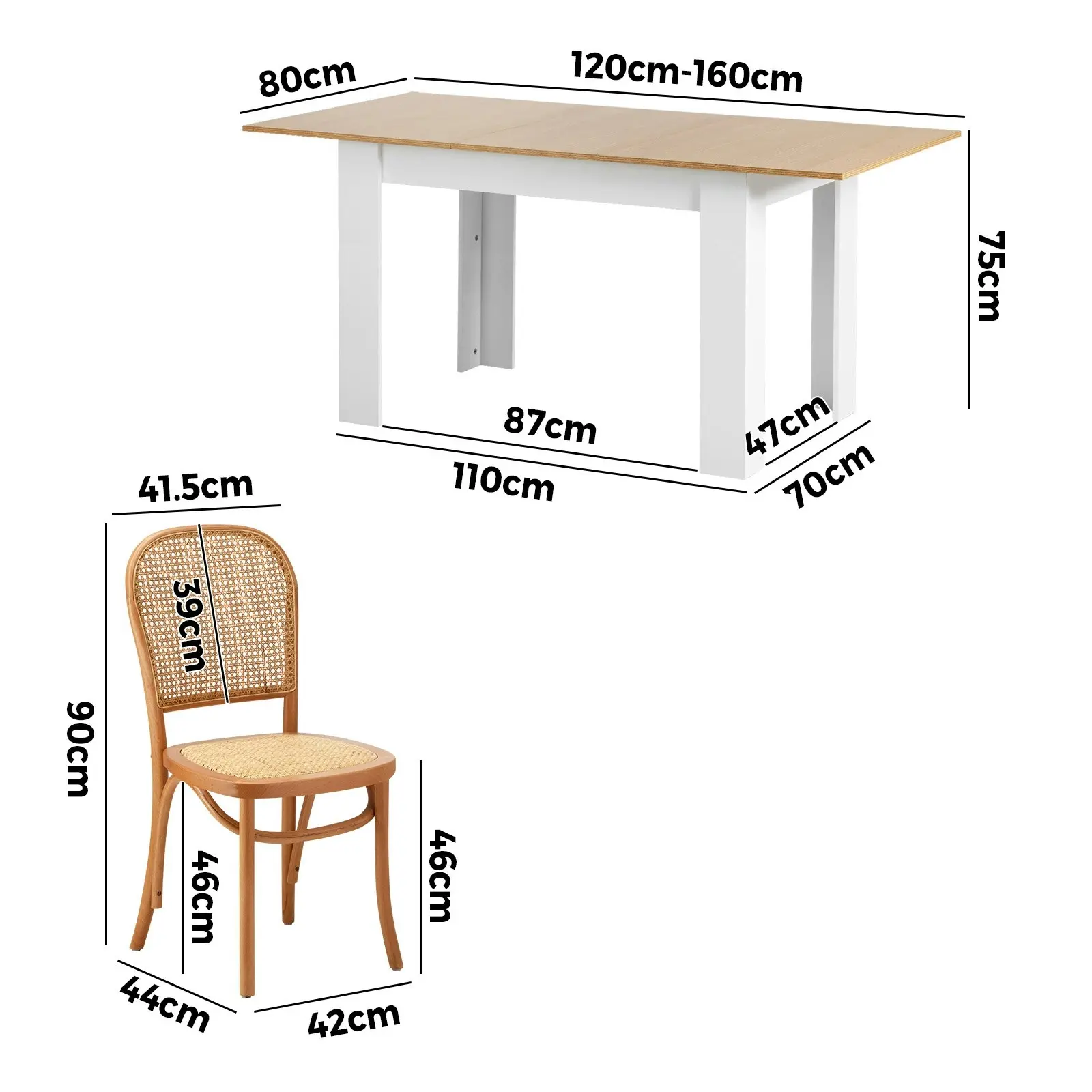 Oikiture 7PCS Dining sets 160cm Extendable Table with Chairs Rattan Natural