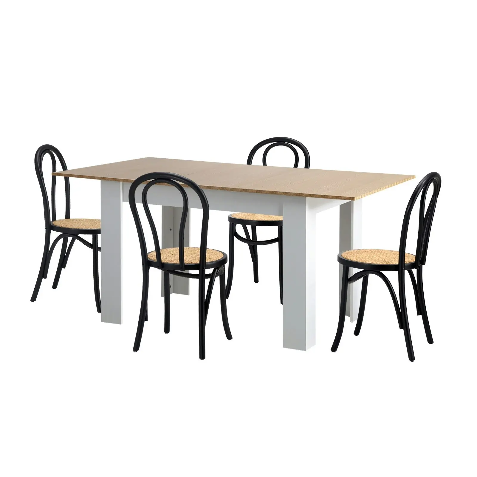 Oikiture 5PCS Dining sets 160cm Extendable Table with Crossback Chairs Black