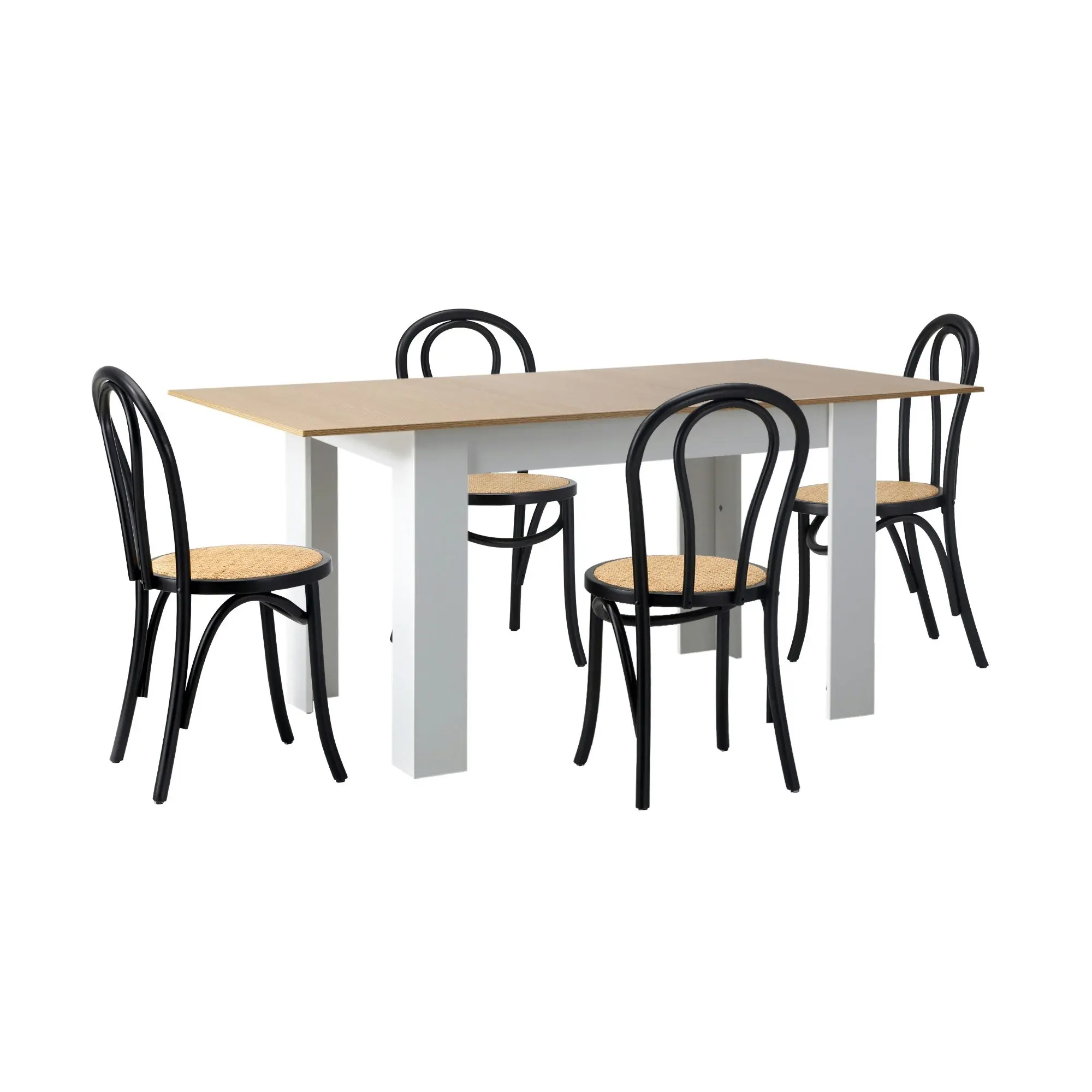 Oikiture 5PCS Dining sets 160cm Extendable Table with Crossback Chairs Black