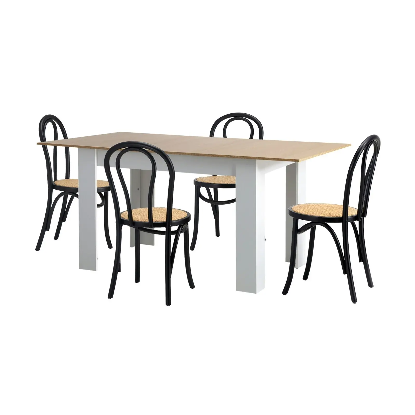 Oikiture 5PCS Dining sets 160cm Extendable Table with Crossback Chairs Black